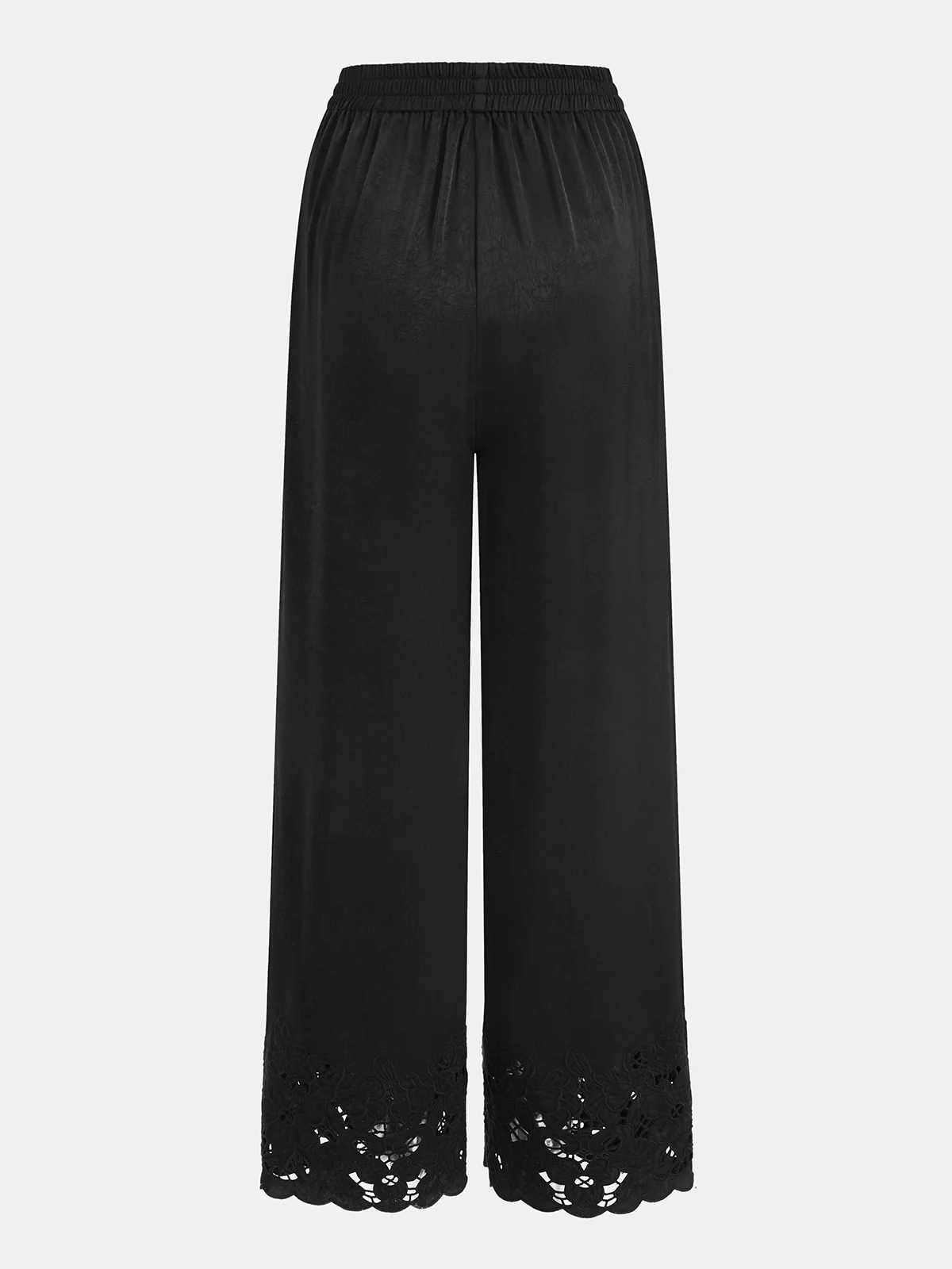 Elastic Waist Lace Hem Wide Leg Pants - Image 2