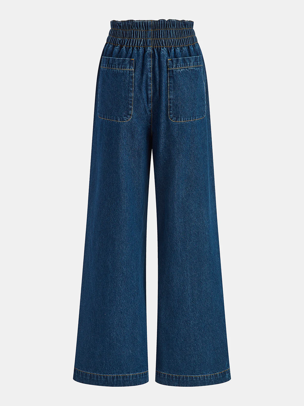 Elastic Waistband Denim Wide-Leg Pants - Image 2