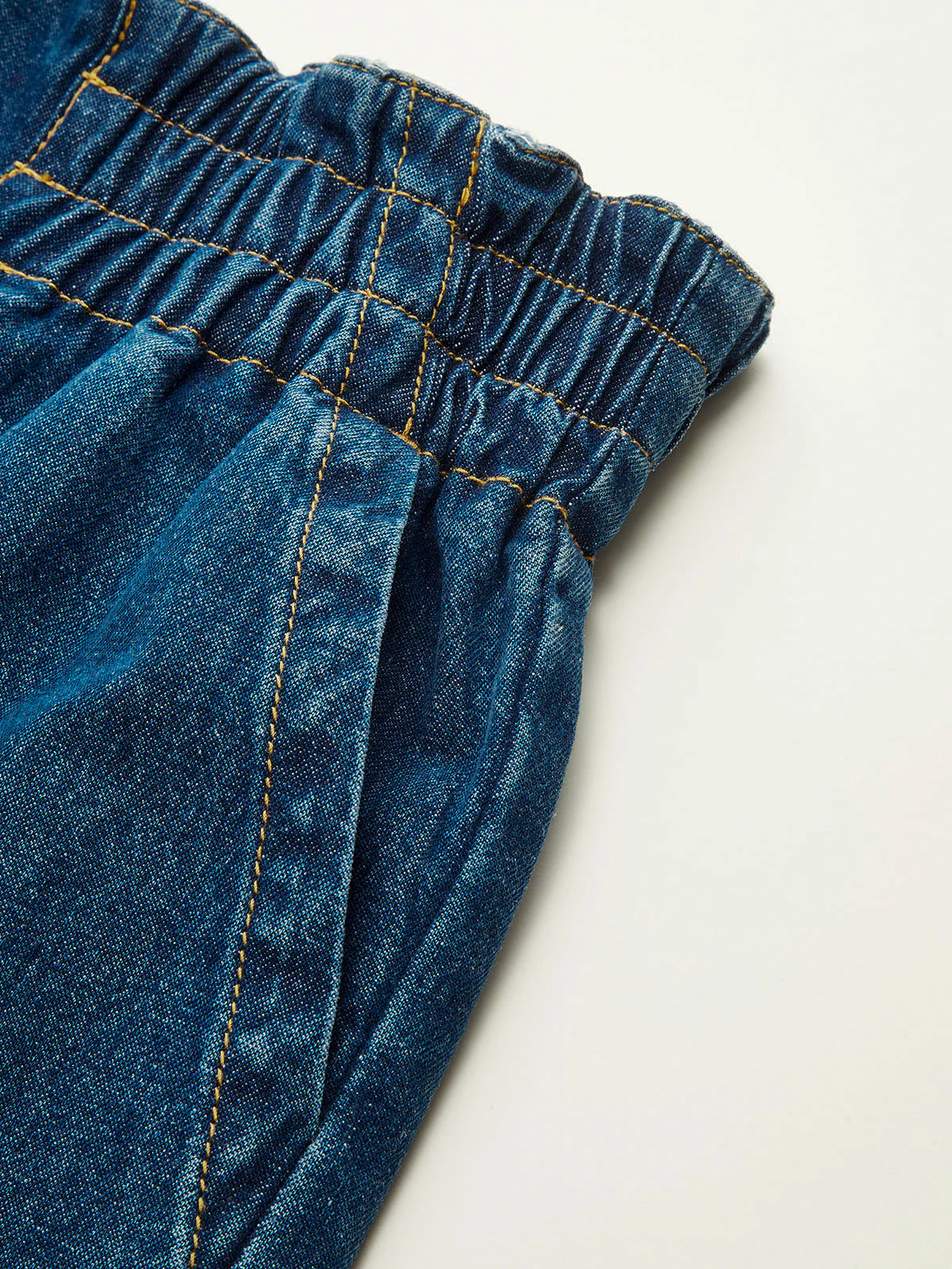 Elastic Waistband Denim Wide-Leg Pants - Image 4