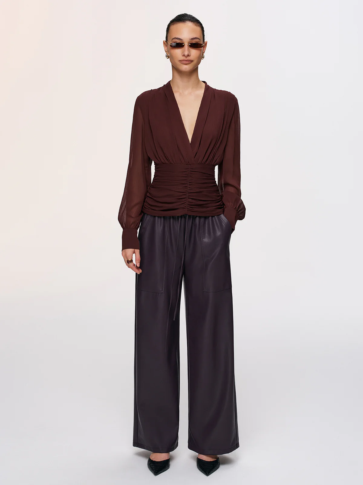 Elastic Waistband Faux Leather Pants - Image 2