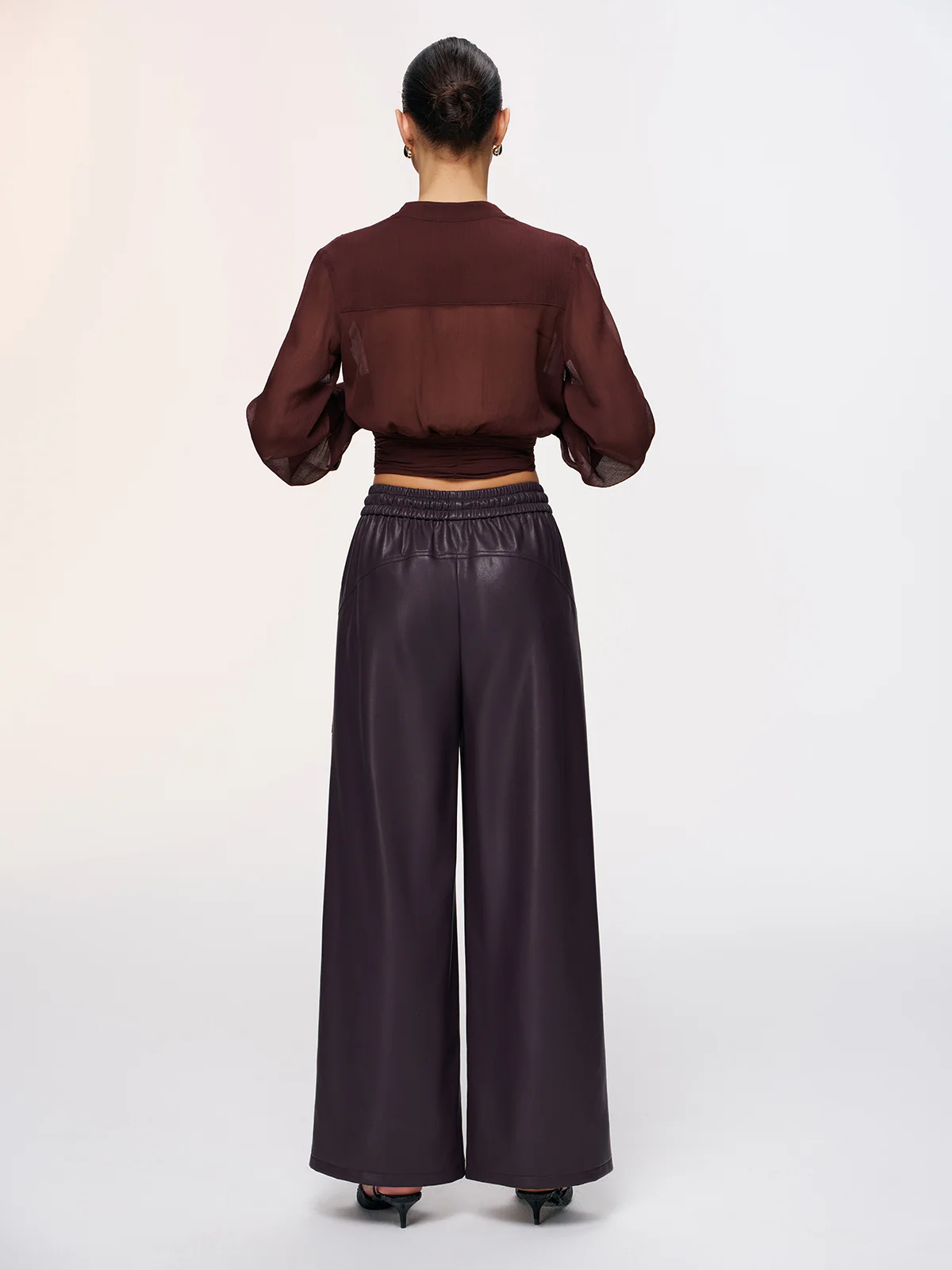 Elastic Waistband Faux Leather Pants - Image 3