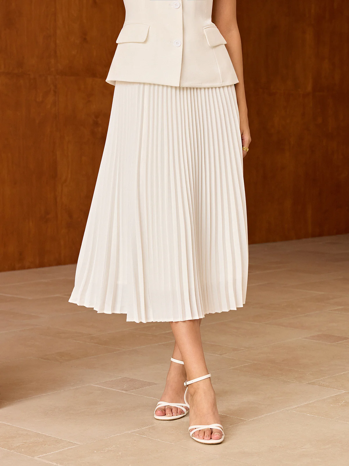 Elasticated Waist Pleated Midi Skirt - Image 7