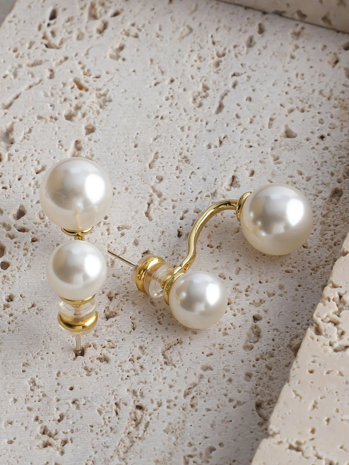 Elegant Double Pearl Stud Earrings - Image 2