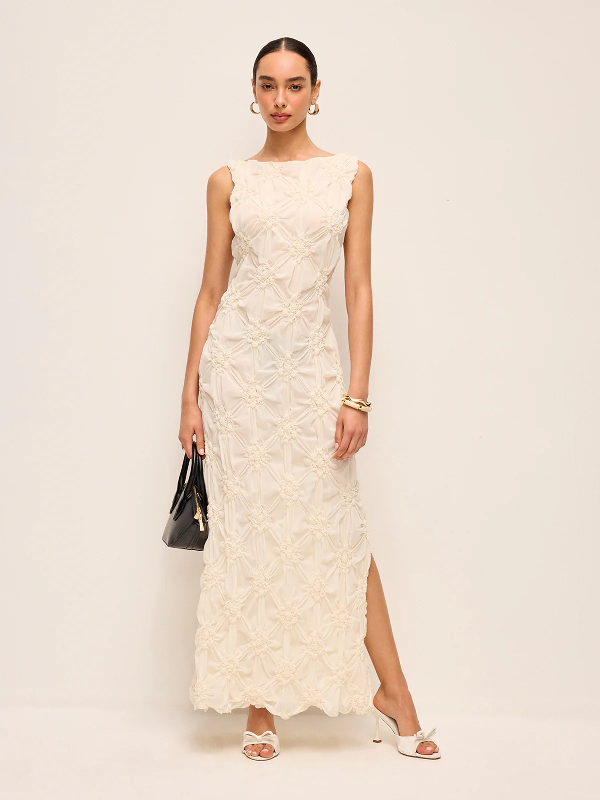 Elegant Embroidered Slit Maxi Dress