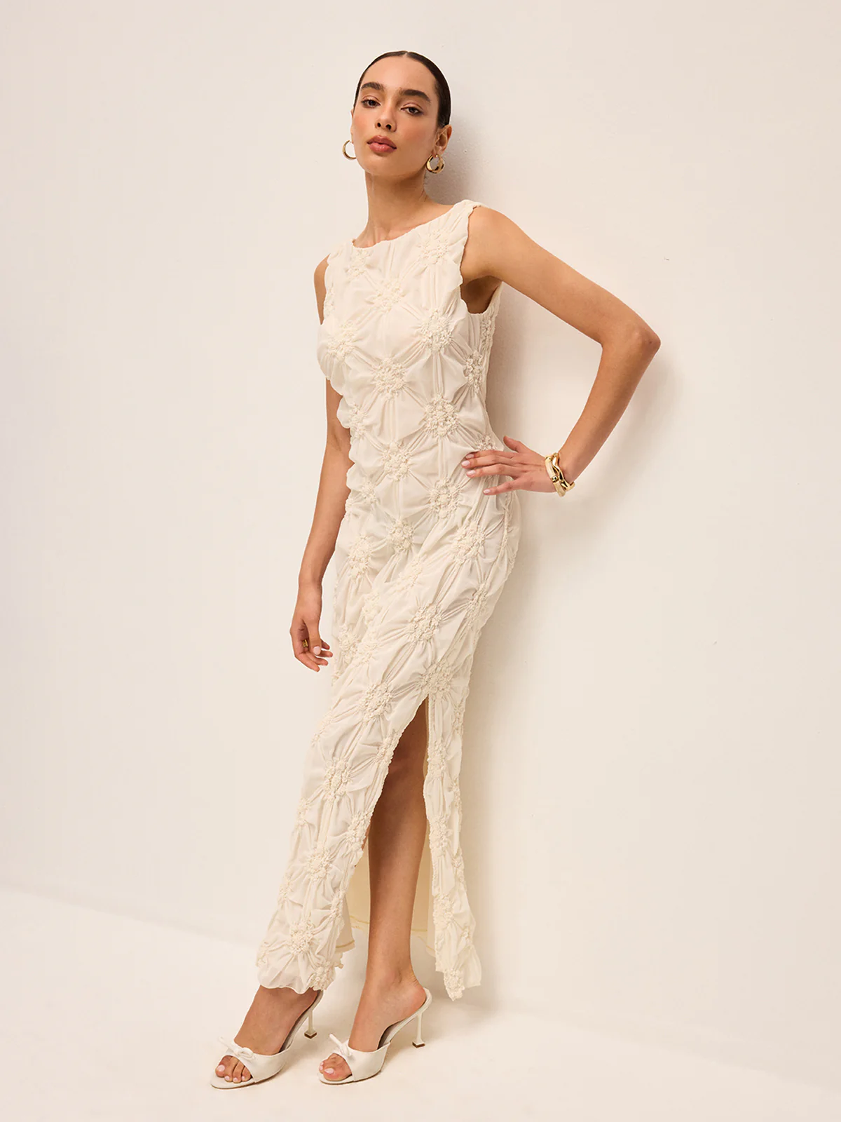 Elegant Embroidered Slit Maxi Dress - Image 4