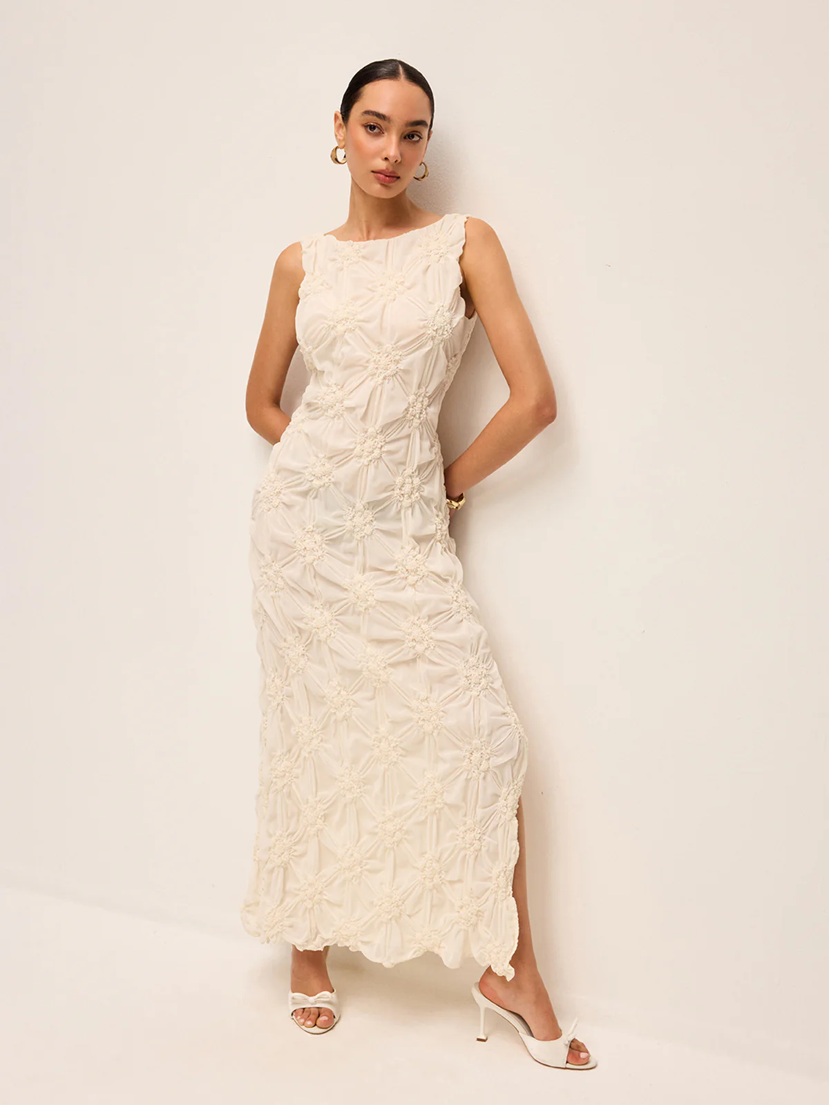 Elegant Embroidered Slit Maxi Dress - Image 5