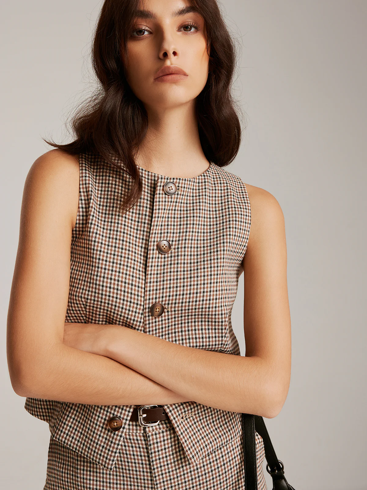 Elegant Plaid Button Vest - Image 3