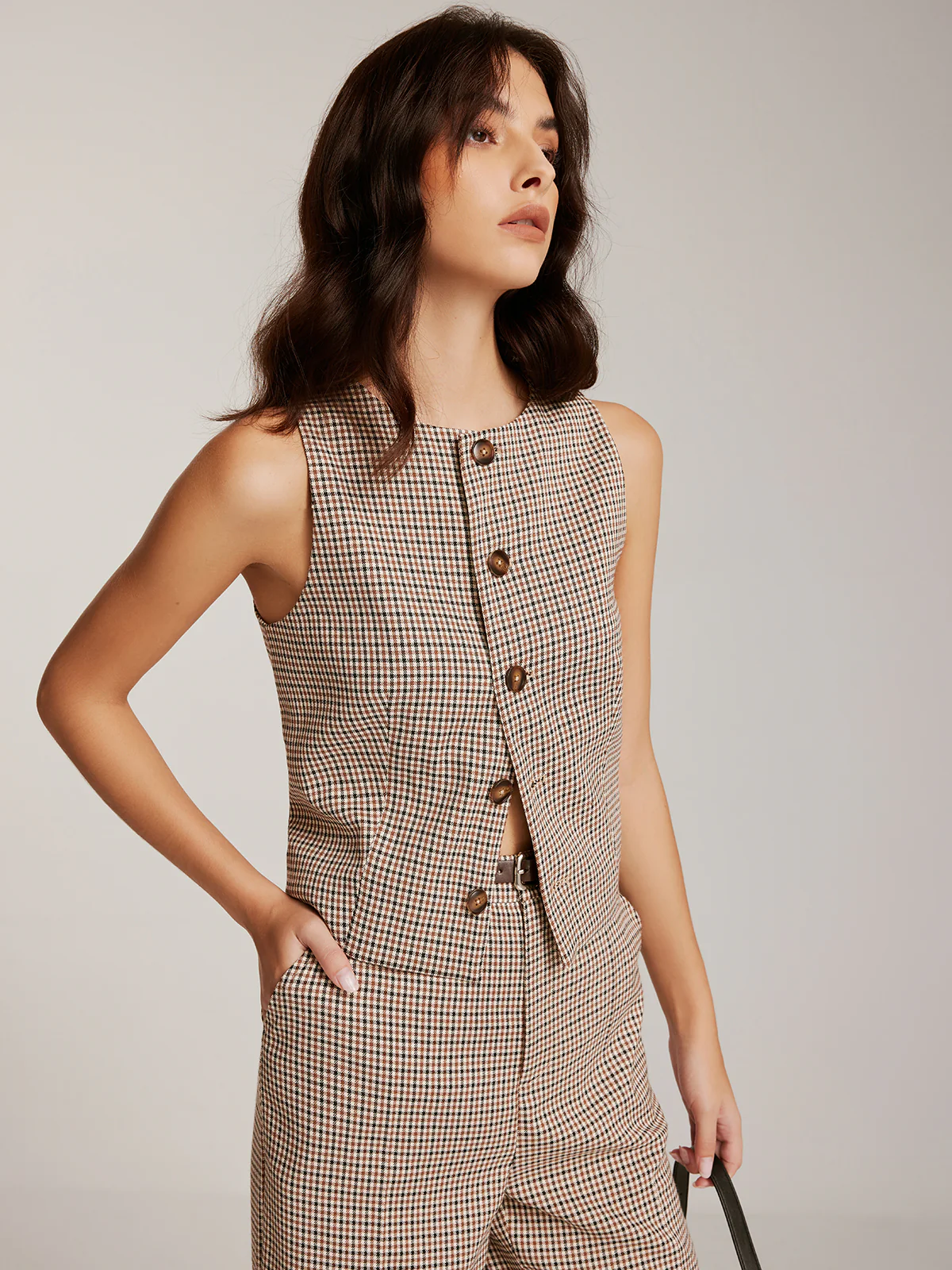 Elegant Plaid Button Vest - Image 4