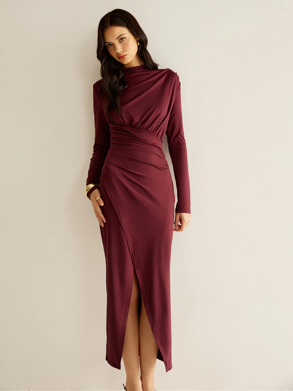 Elegant Pleated Split Dress - Image 6