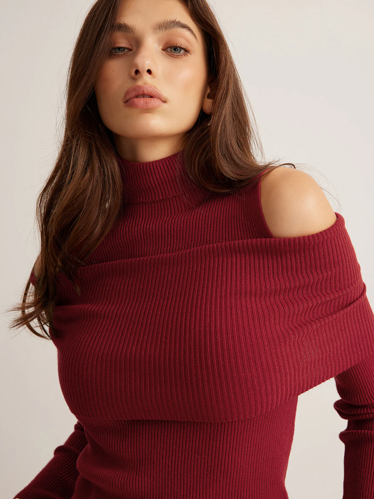 Elegant Turtleneck Cutout Knit Top - Image 2