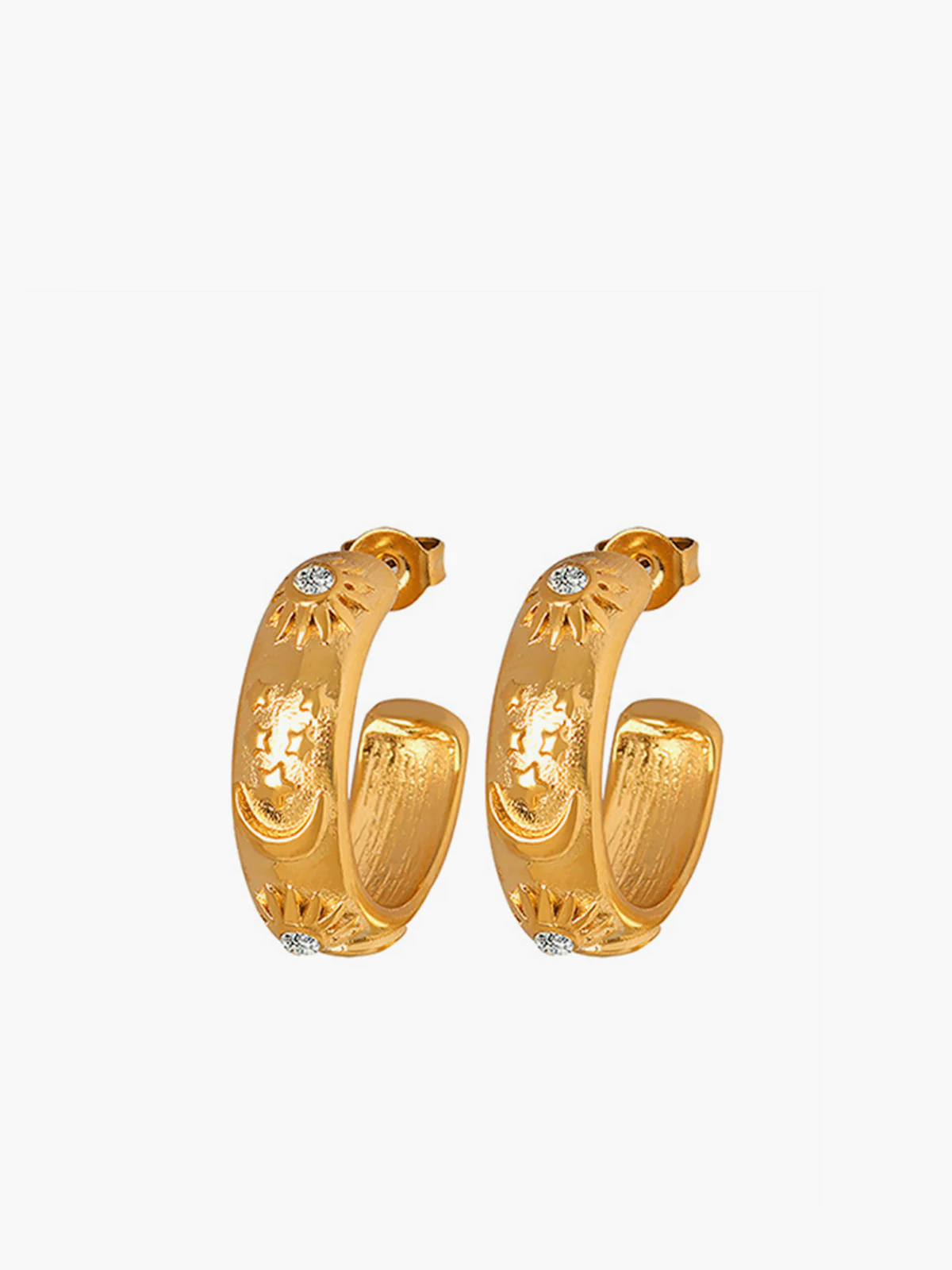 Embossed Pattern Zircon Hoop Earrings - Image 4
