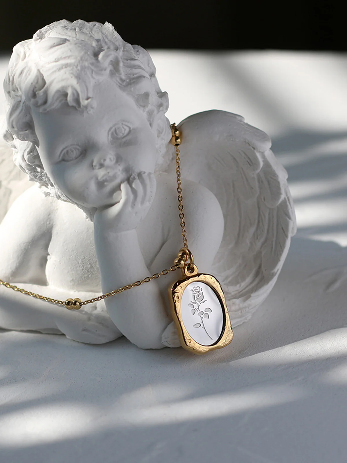 Embossed Rose Square Pendant Necklace - Image 2