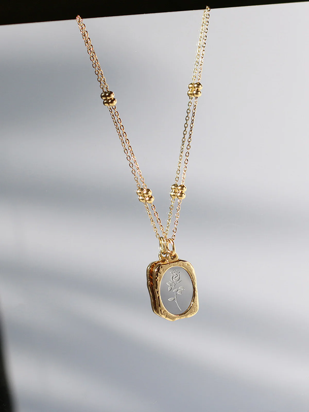 Embossed Rose Square Pendant Necklace - Image 5