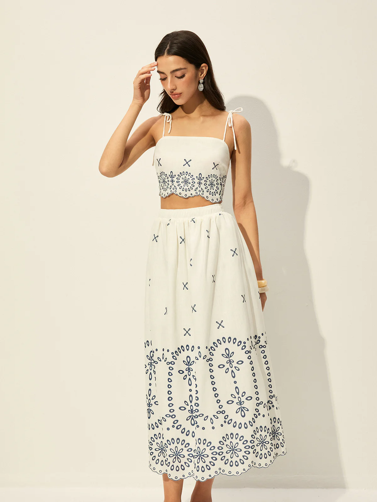 Embroidered Crop Top With Skirt Set - Image 4