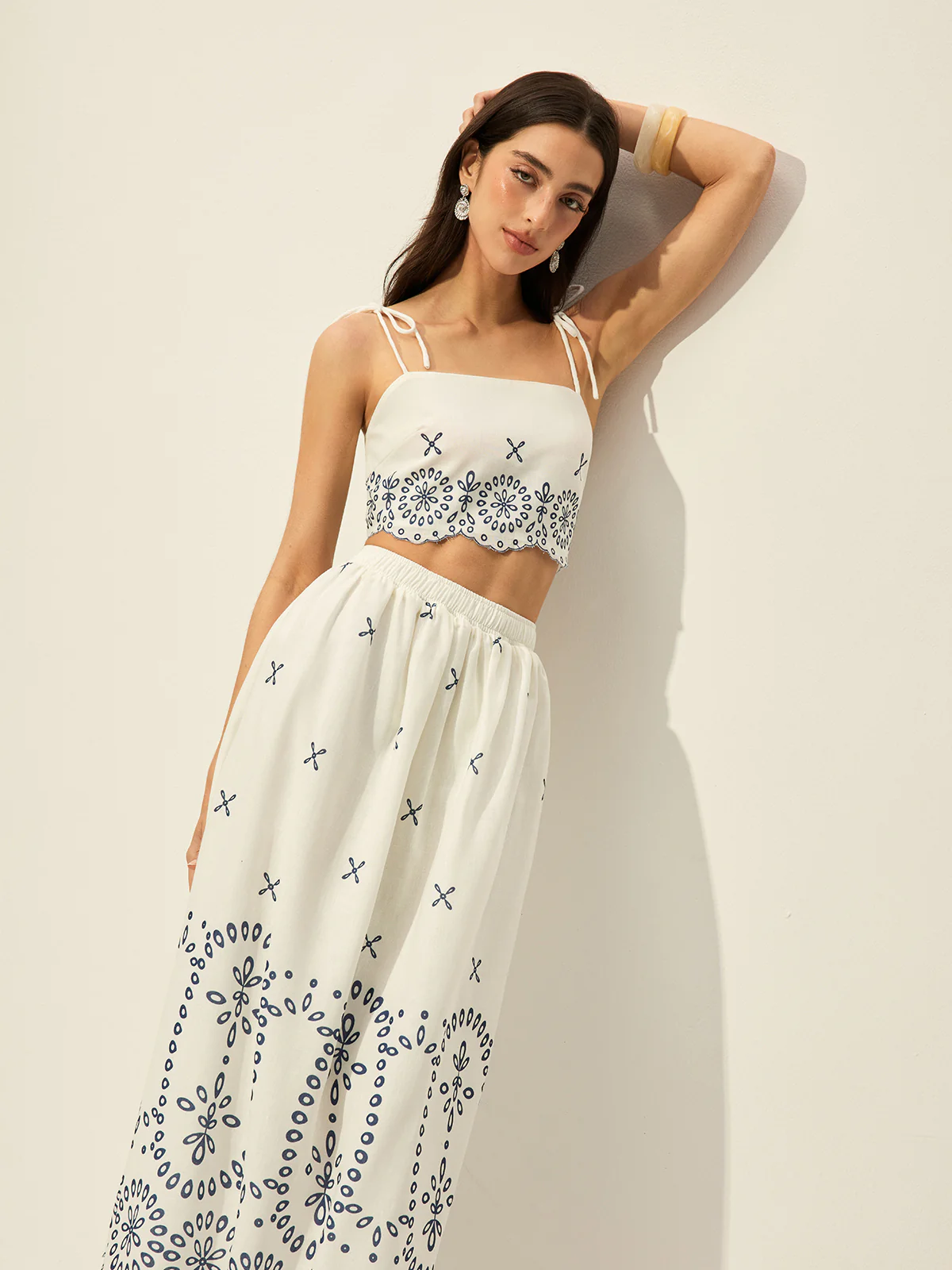 Embroidered Crop Top With Skirt Set - Image 5