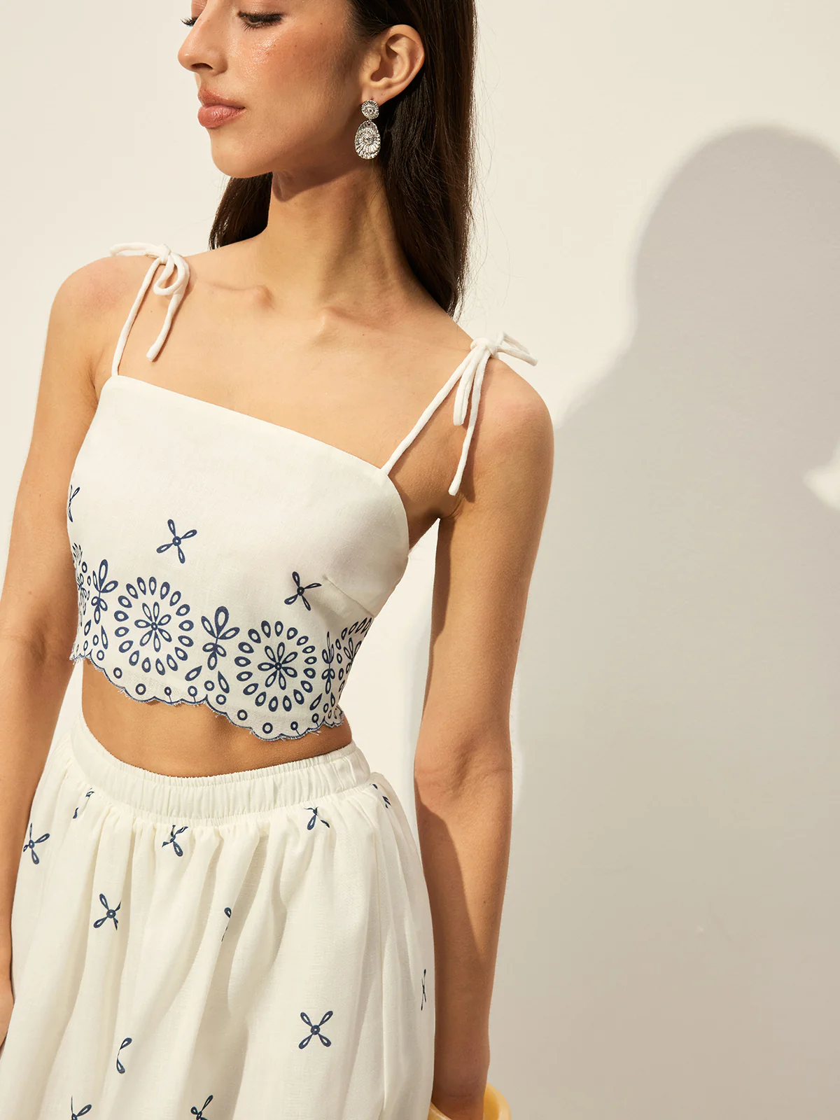 Embroidered Crop Top With Skirt Set - Image 6