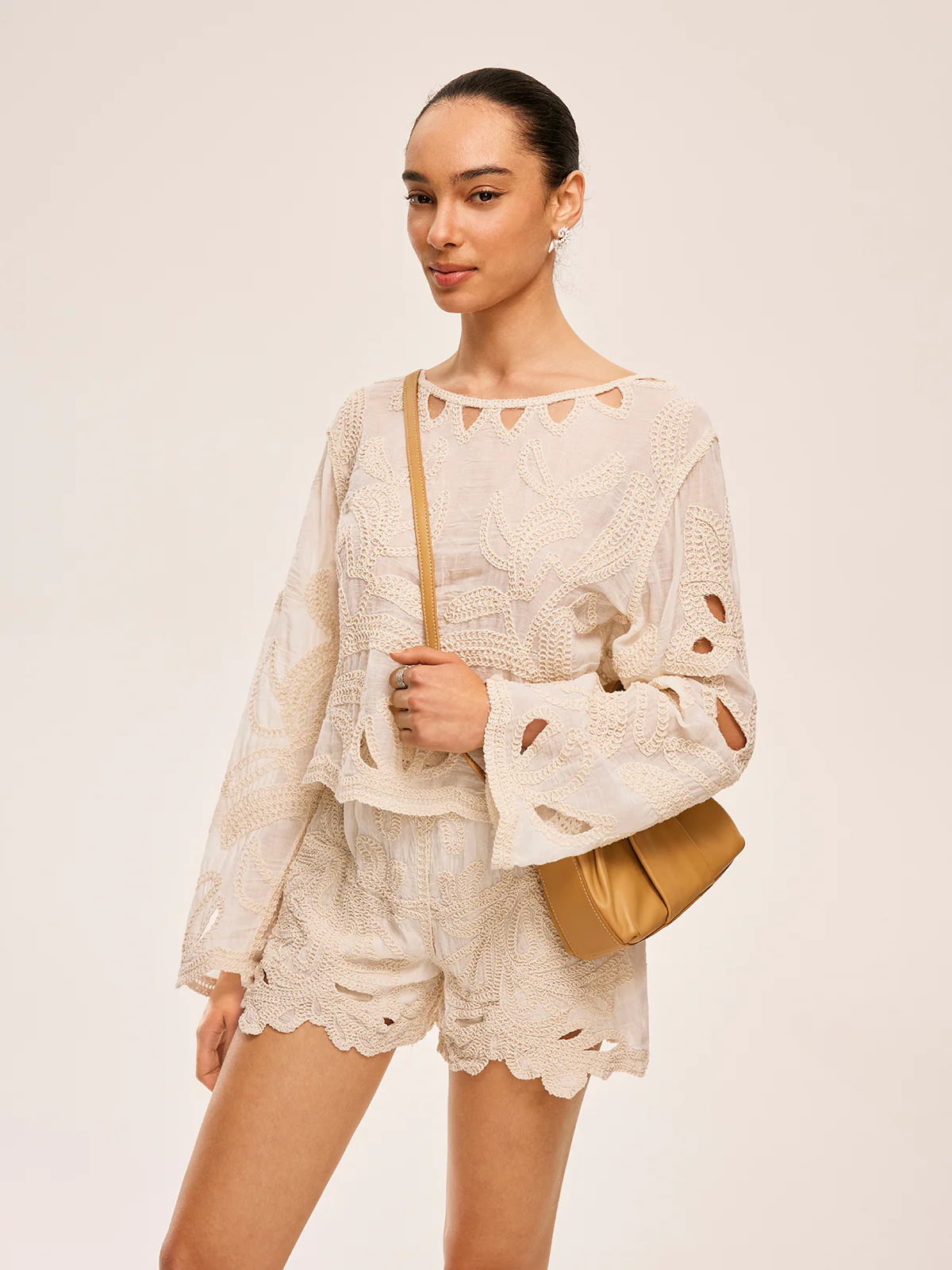 Embroidered Cut-Out Shorts Set - Image 2