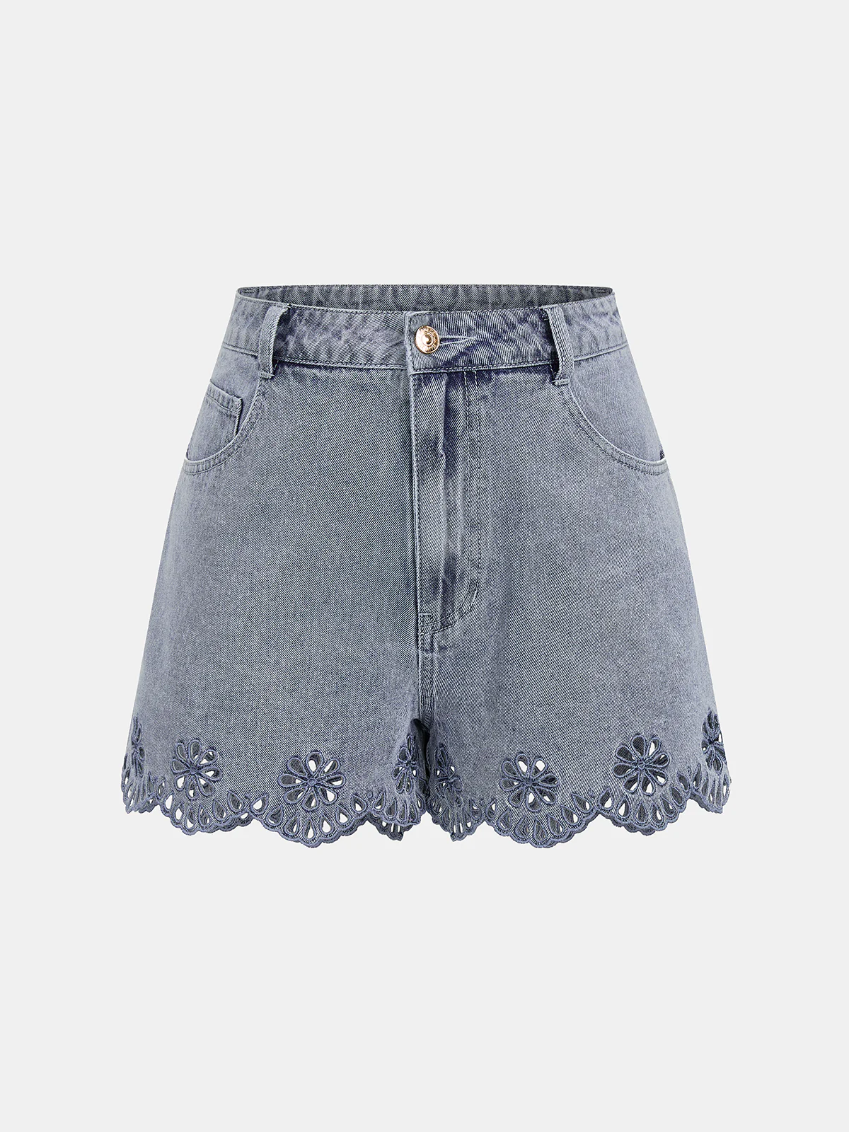 Embroidered Denim Two Piece Shorts Set - Image 3