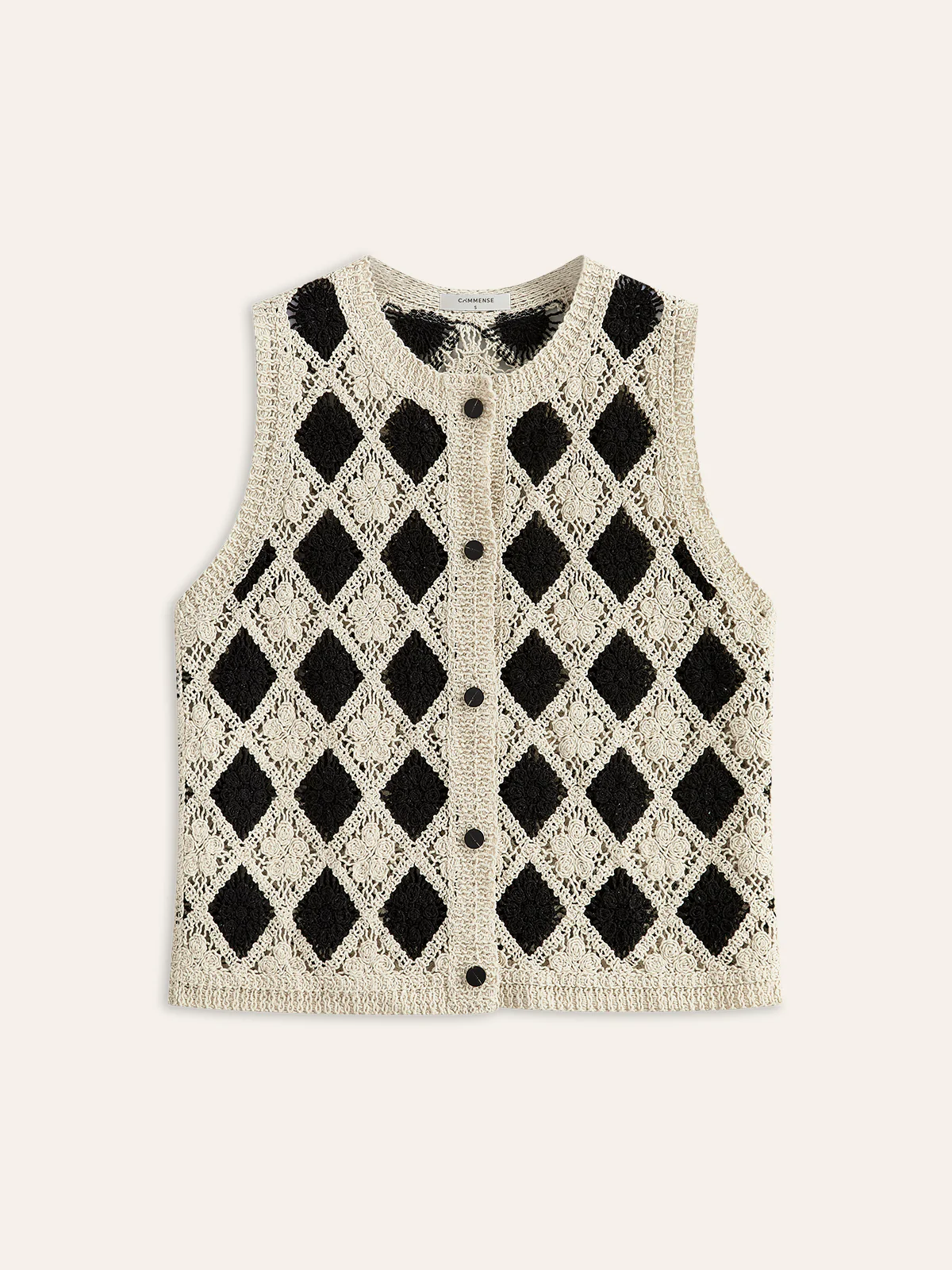 Embroidered Diamond Pattern Knit Vest - Image 2