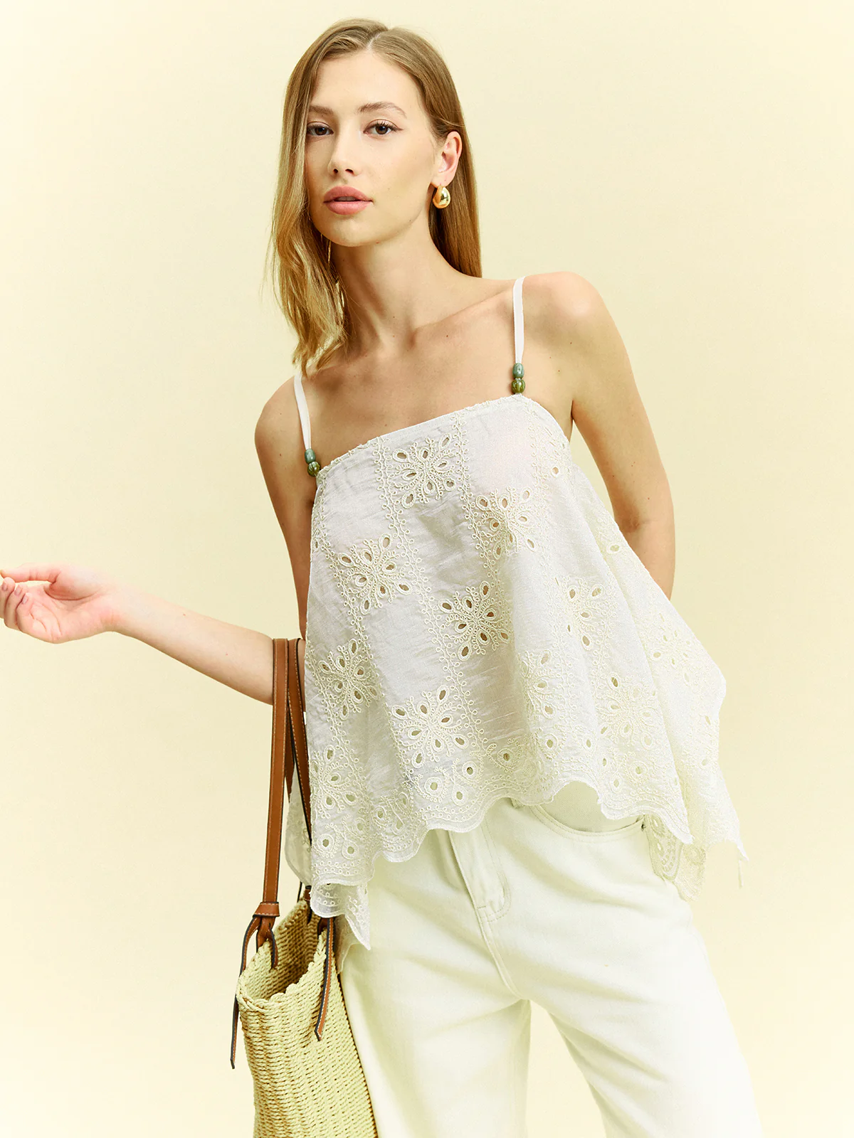Semi-Sheer Embroidered Eyelet Cami Top - Image 6