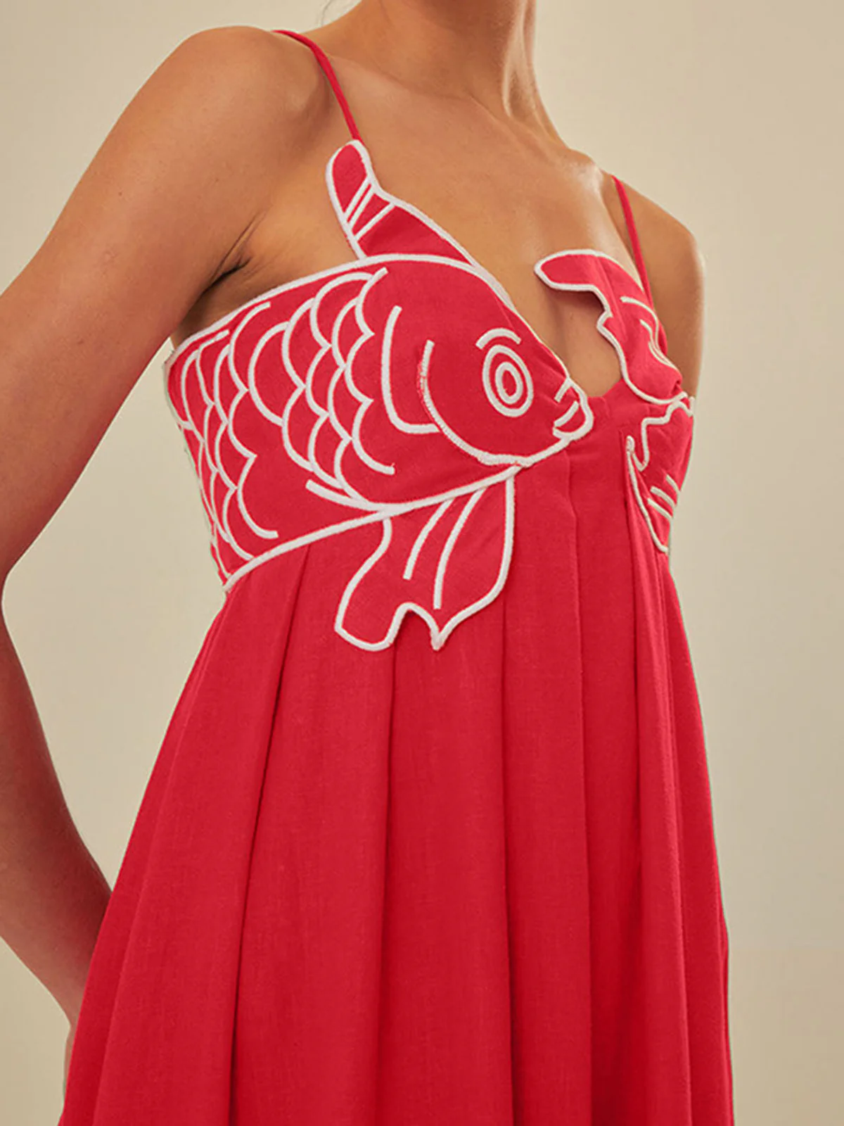 Embroidered Fish Semi-Sheer Cami Dress - Image 3