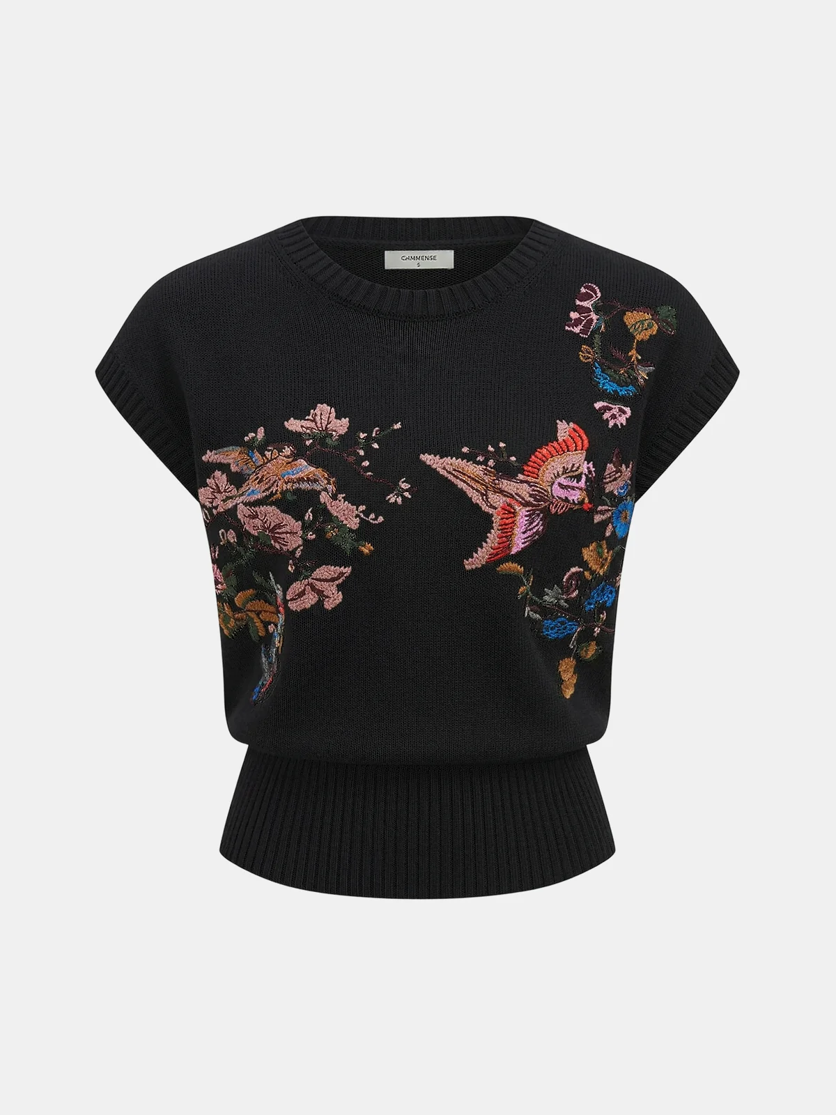 Embroidered Floral Bird Knit Vest - Image 5