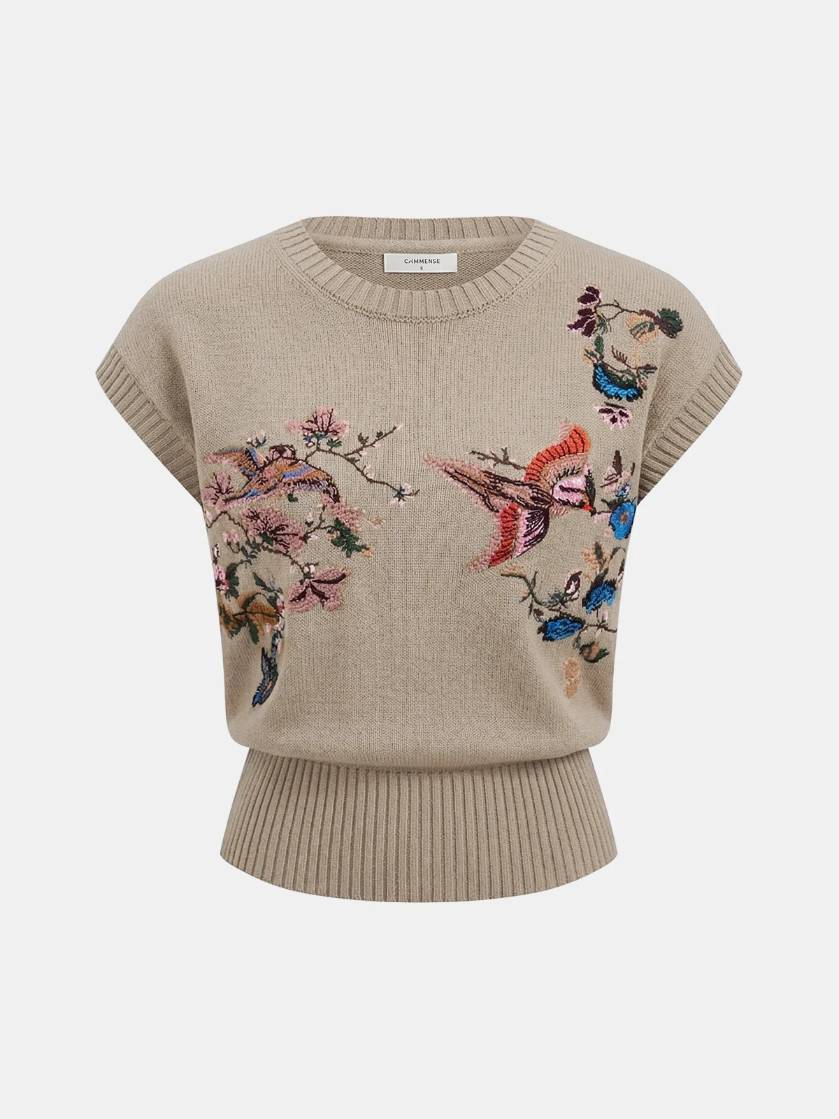 Embroidered Floral Bird Knit Vest - Image 7