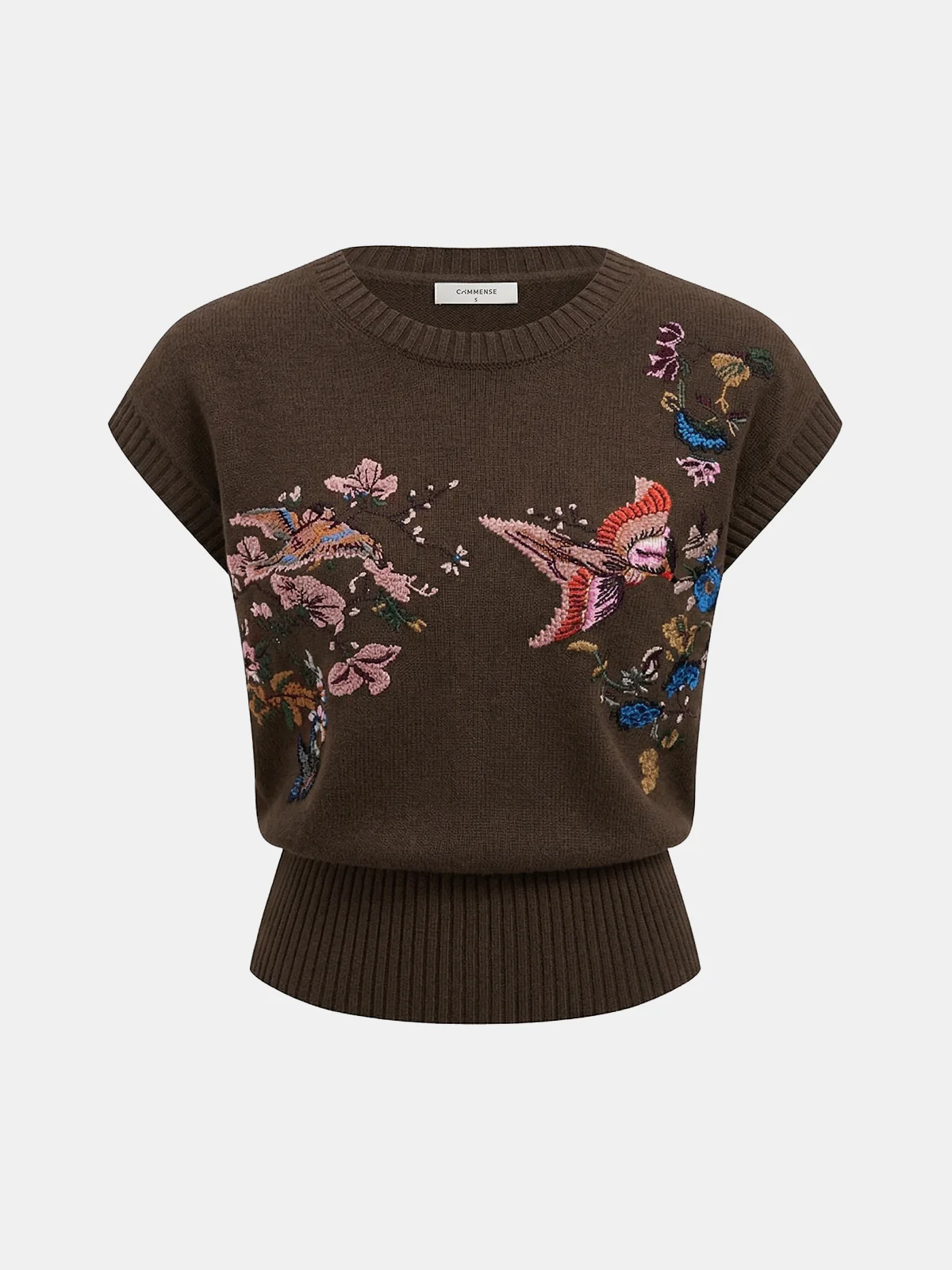 Embroidered Floral Bird Knit Vest - Image 8