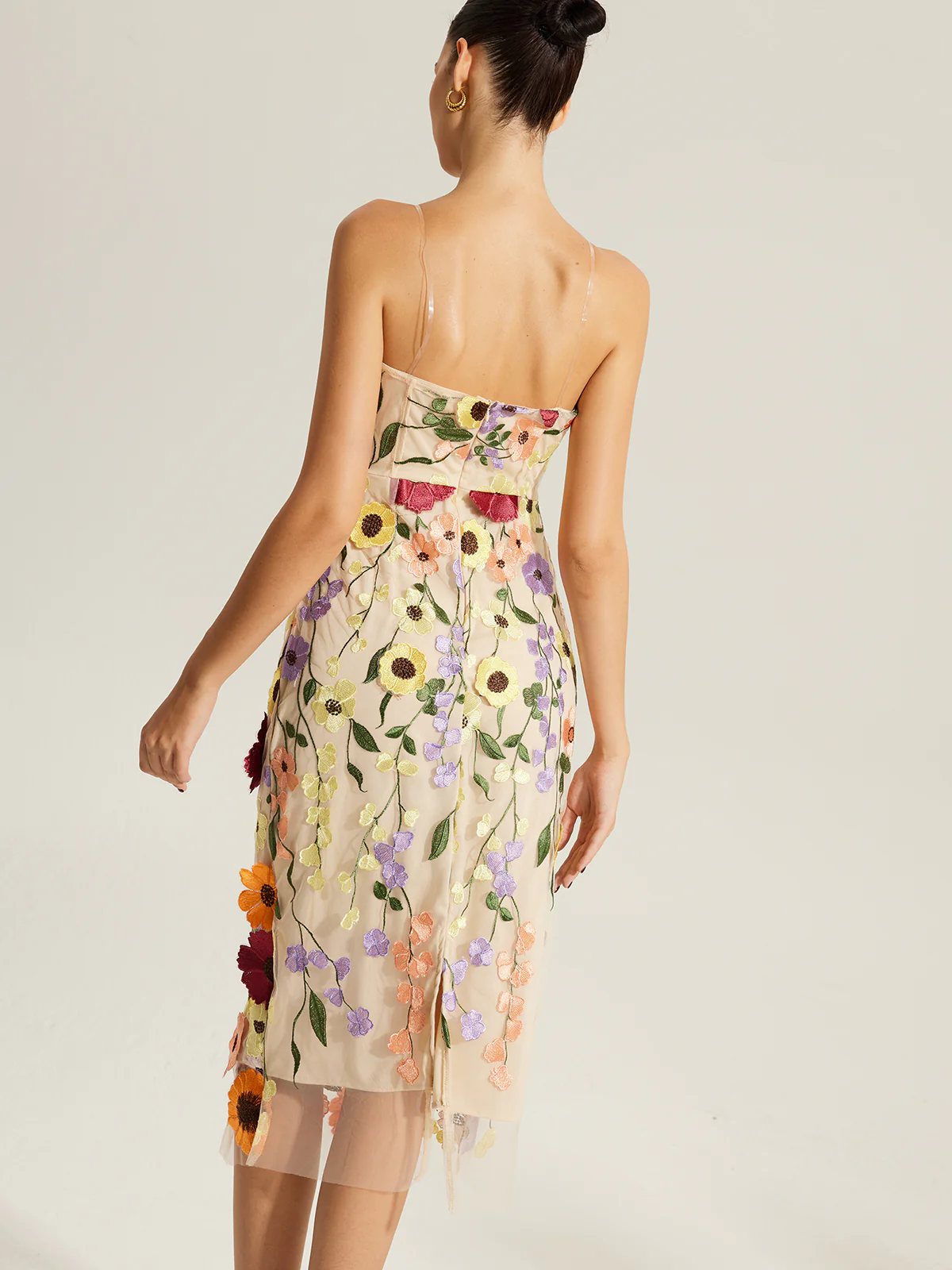 Semi-Sheer Embroidered Floral Dress With Clear Straps - Image 6