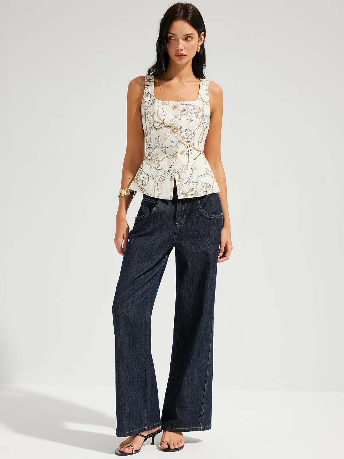 Embroidered Floral Square Neck Tank Top - Image 5