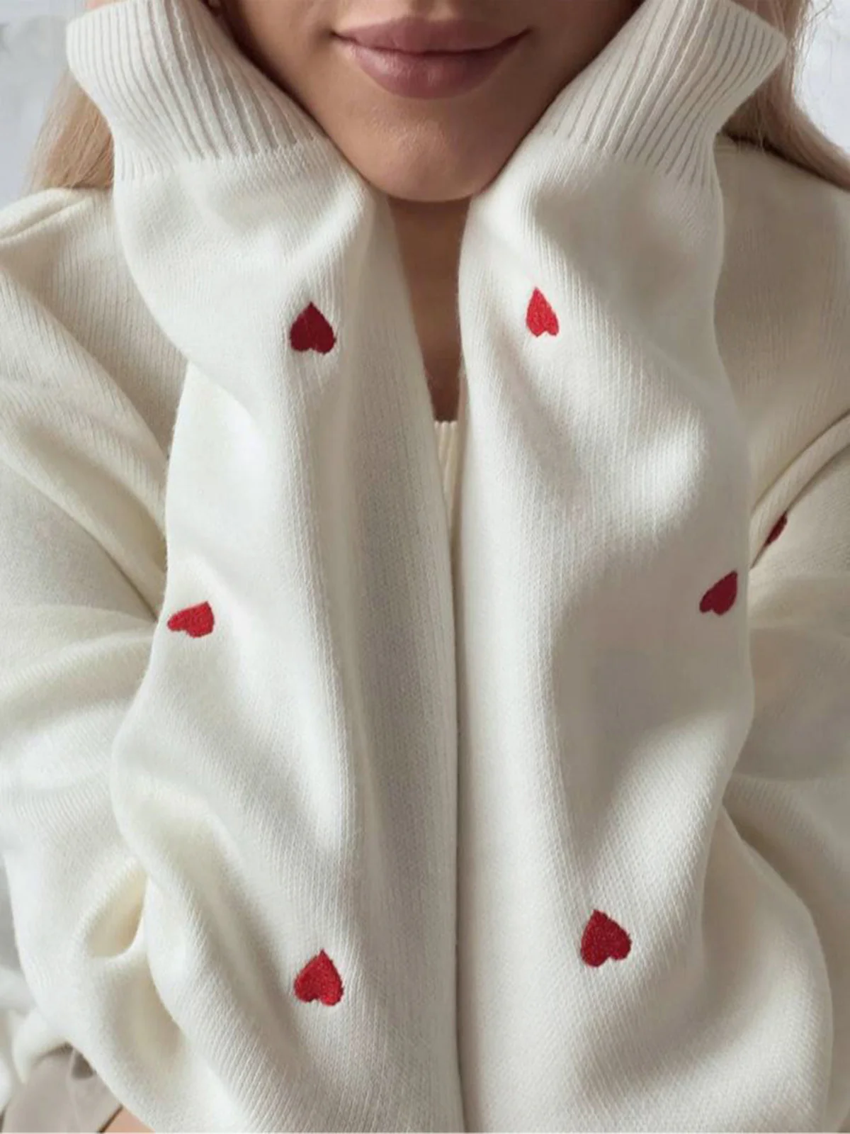 Embroidered Heart Oversized Knit Sweater - Image 3