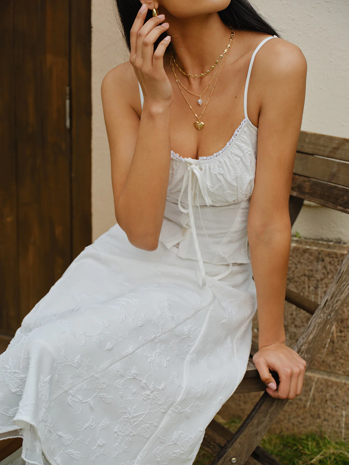 Embroidered Lace-Up Crop Top With Skirt Set - Image 3