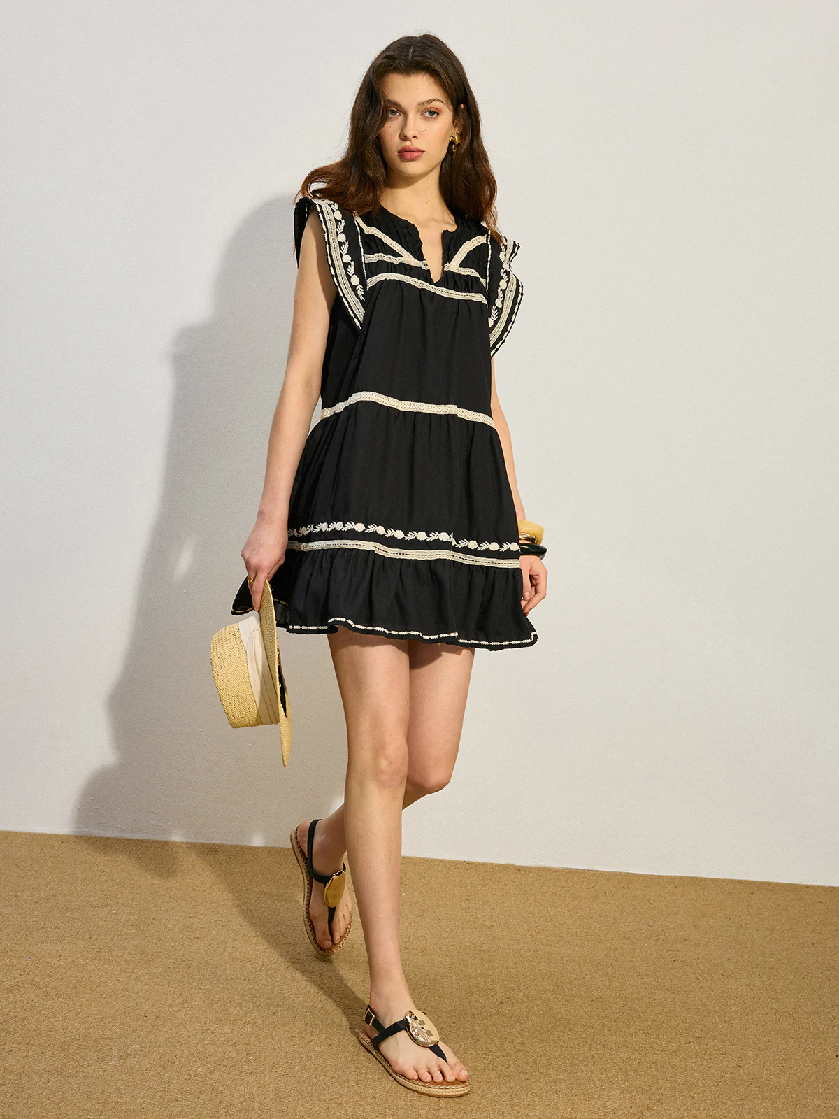 Embroidered Mini Dress with Ruffle Hem - Image 4