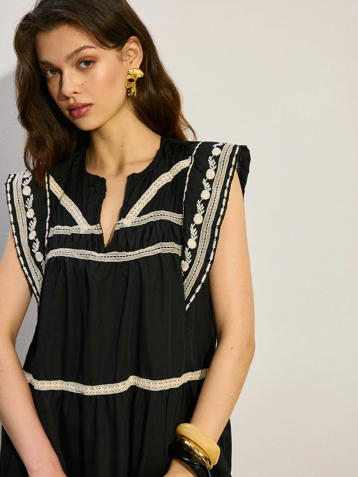 Embroidered Mini Dress with Ruffle Hem - Image 5