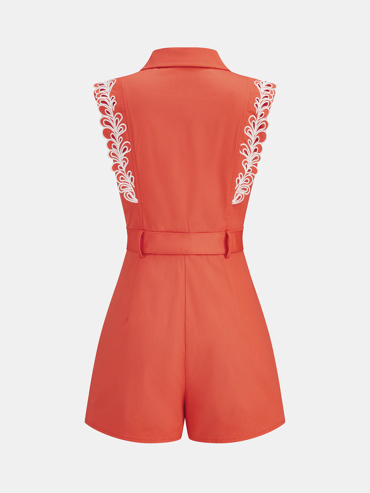 Embroidered Trim Belted Sleeveless Romper - Image 7