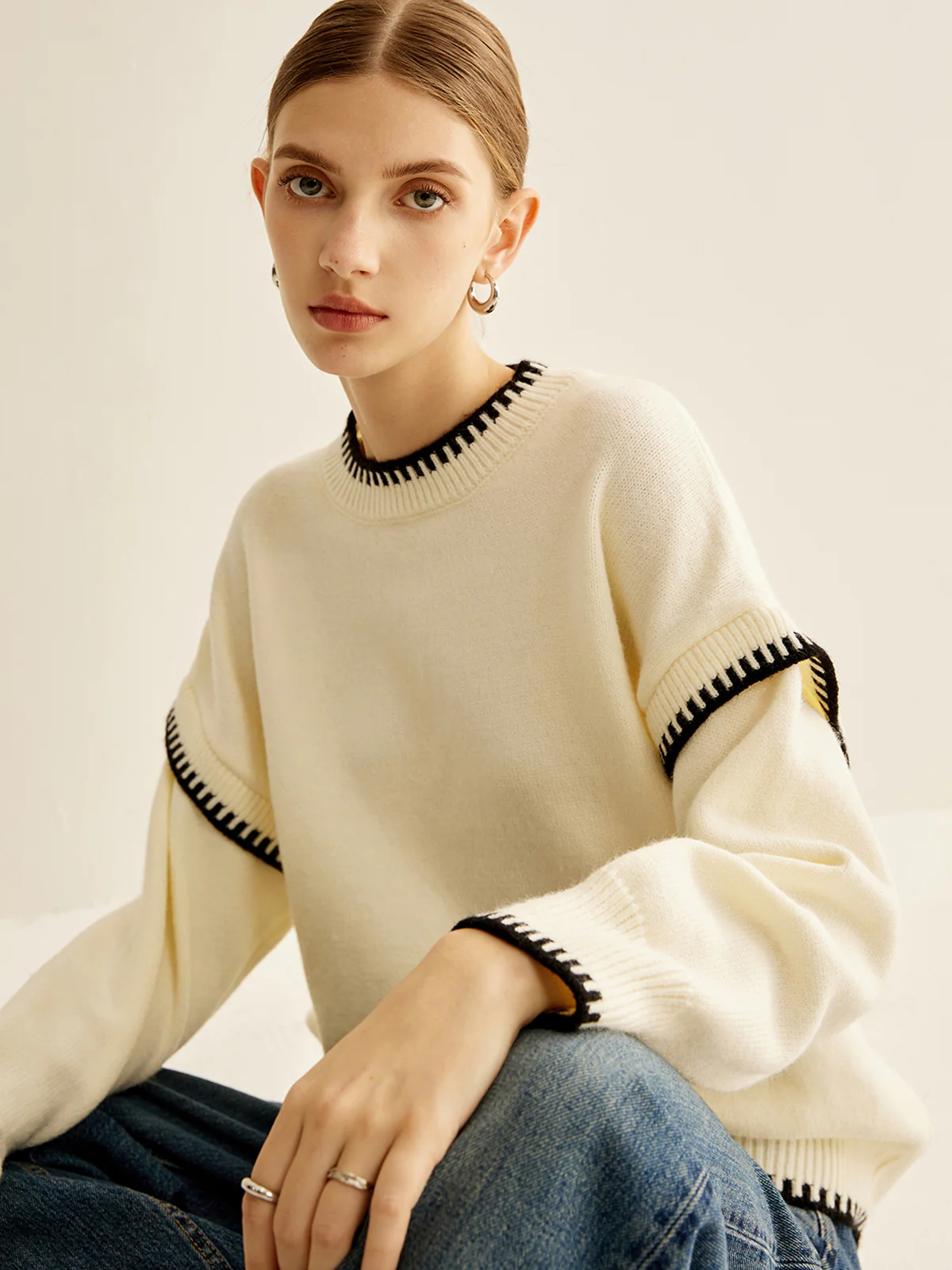 Embroidered Trim Pullover Sweater - Image 2