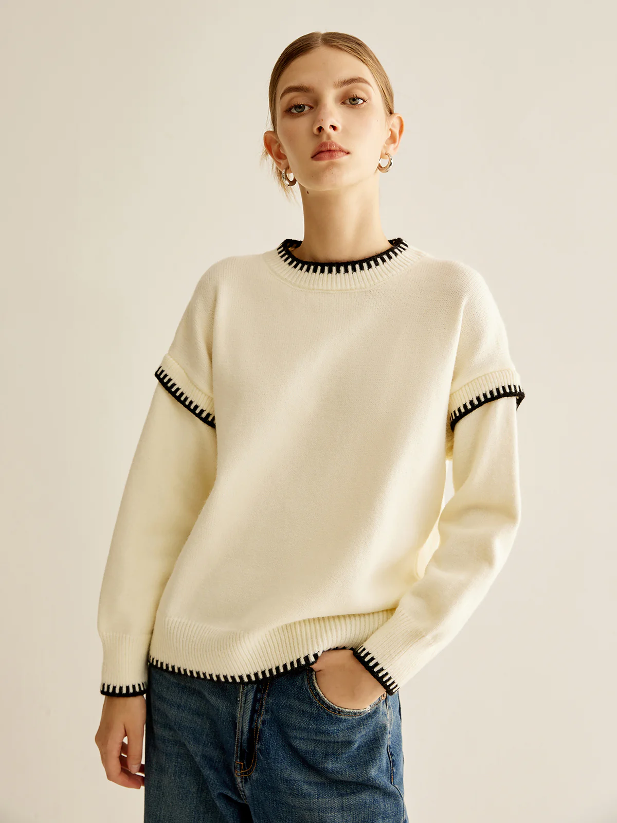 Embroidered Trim Pullover Sweater - Image 4