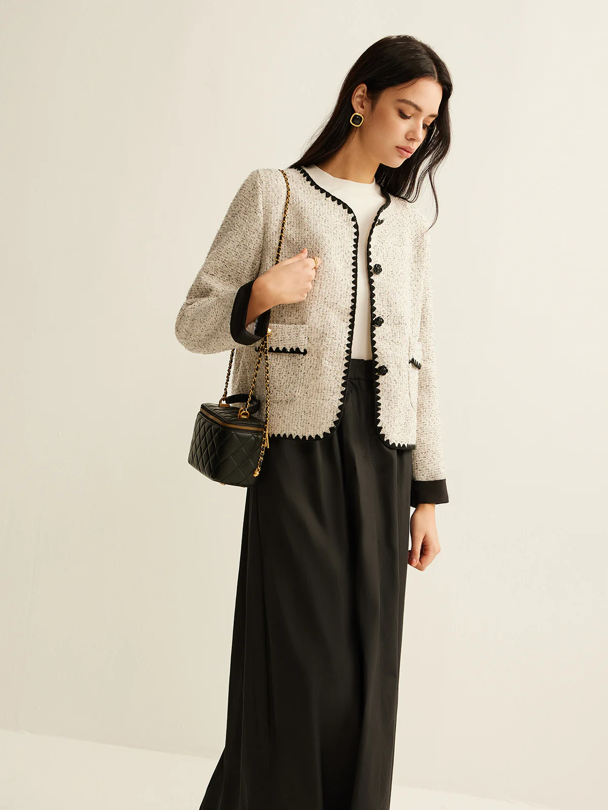 Embroidered Trim Tweed Short Jacket - Image 6