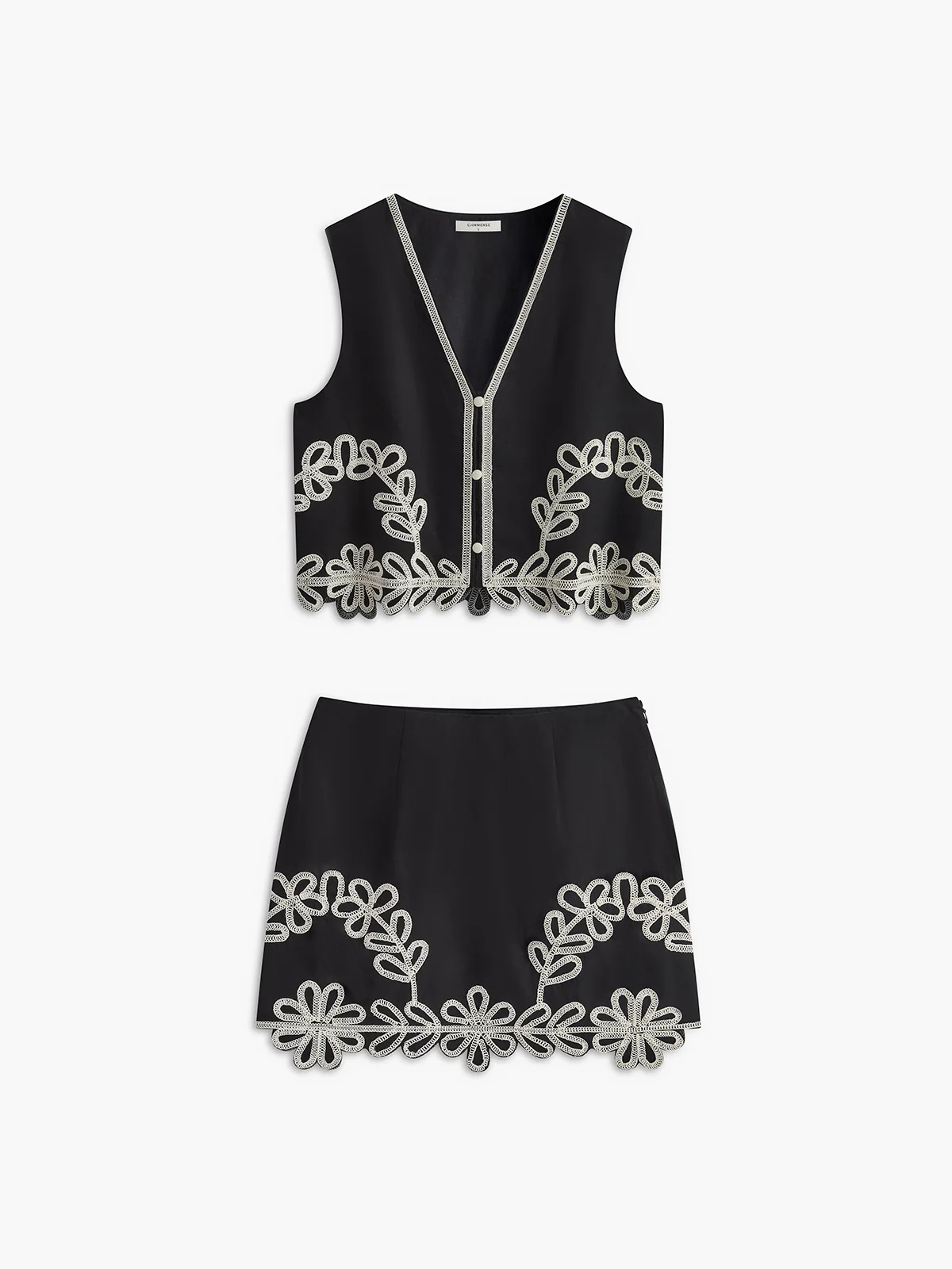Embroidery Sleeveless Zipper Skirt Set - Image 4
