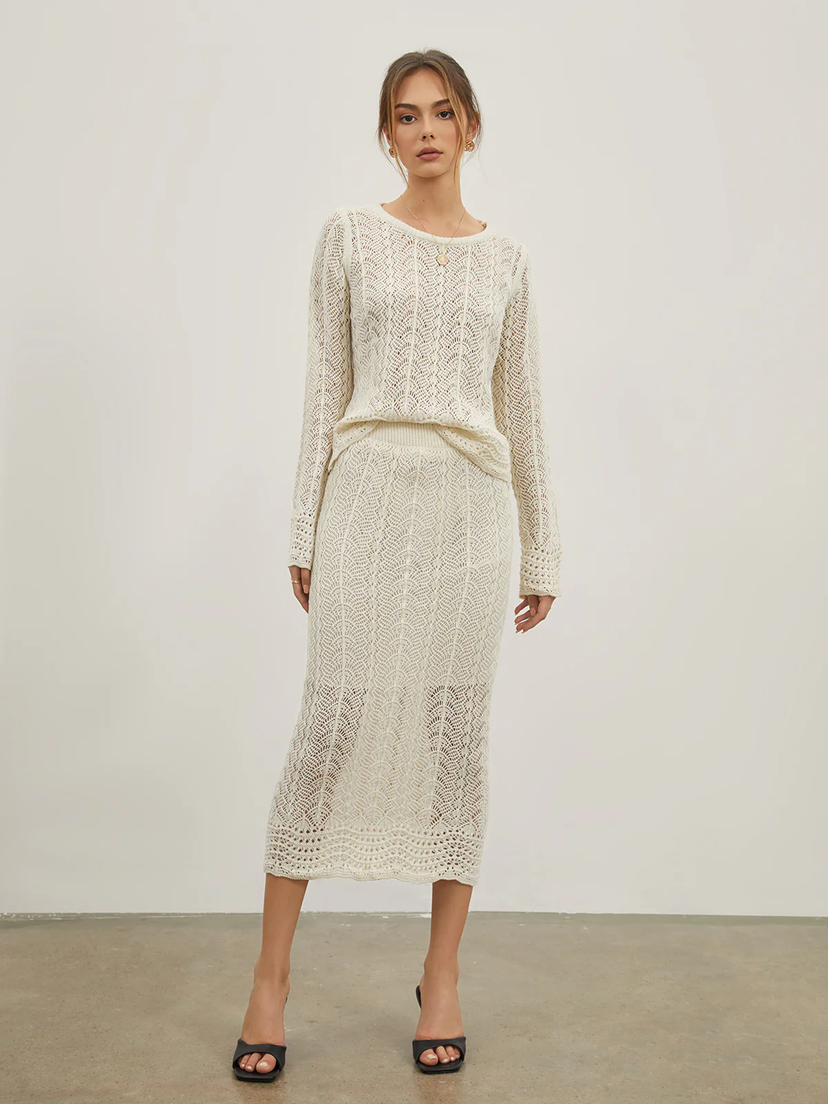 Eyelet Cable Knit Two Piece Skirt Set - Image 5