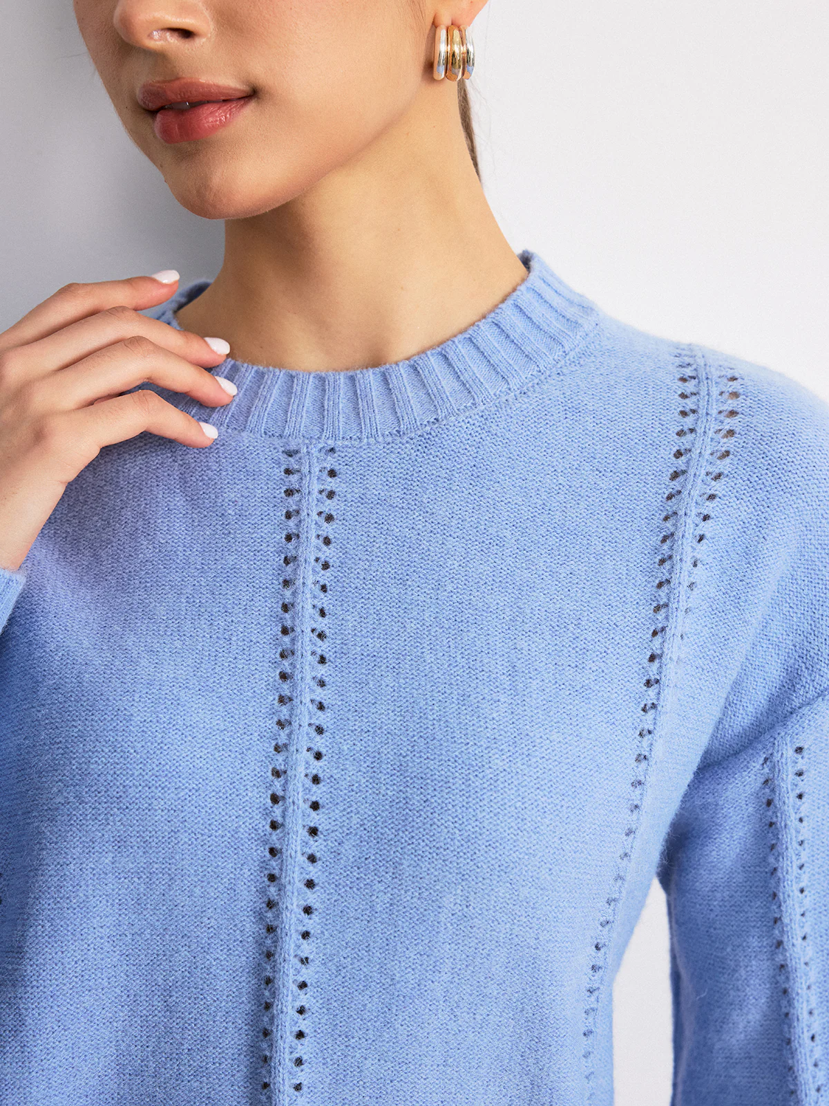 Eyelet Detail Crew Neck Sweater - Image 3
