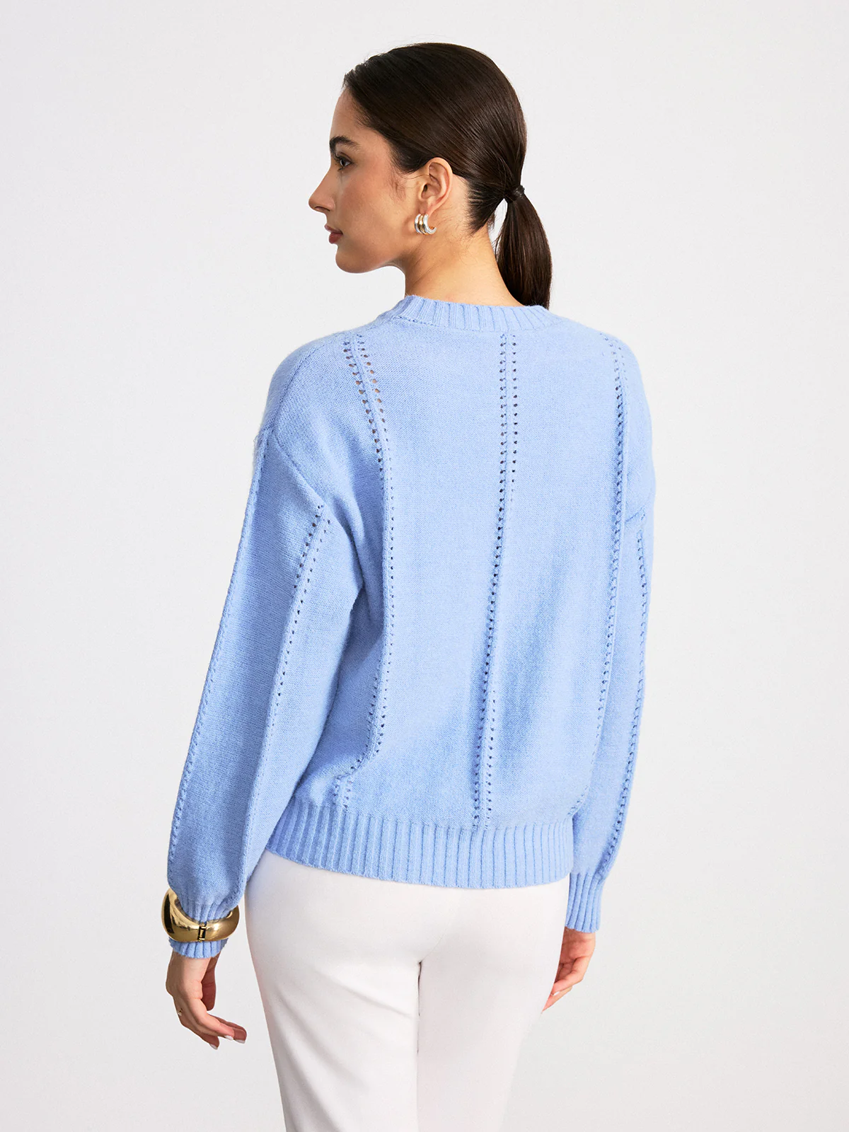 Eyelet Detail Crew Neck Sweater - Image 4