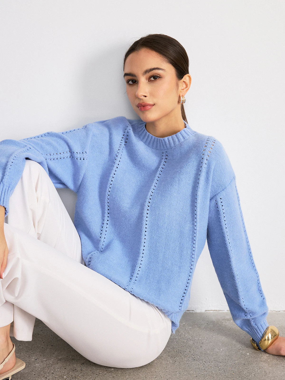 Eyelet Detail Crew Neck Sweater - Image 5