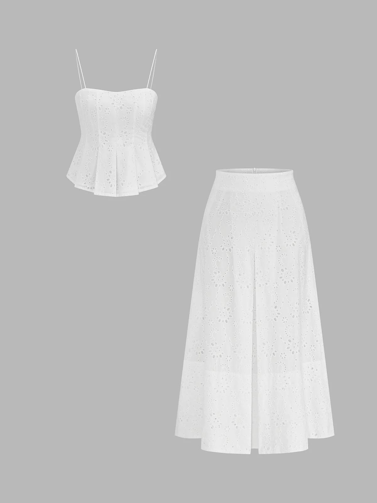 Eyelet Embroidered Cami Top & Midi Skirt Set - Image 2