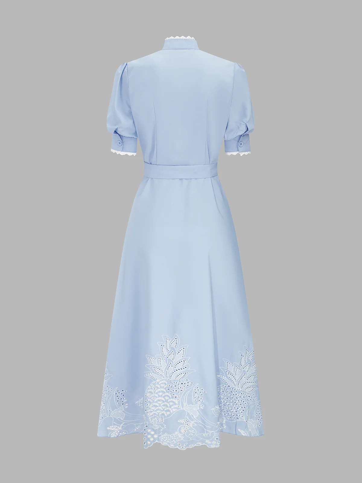 Eyelet Embroidery Buttoned Belted Midi Dress - Image 3