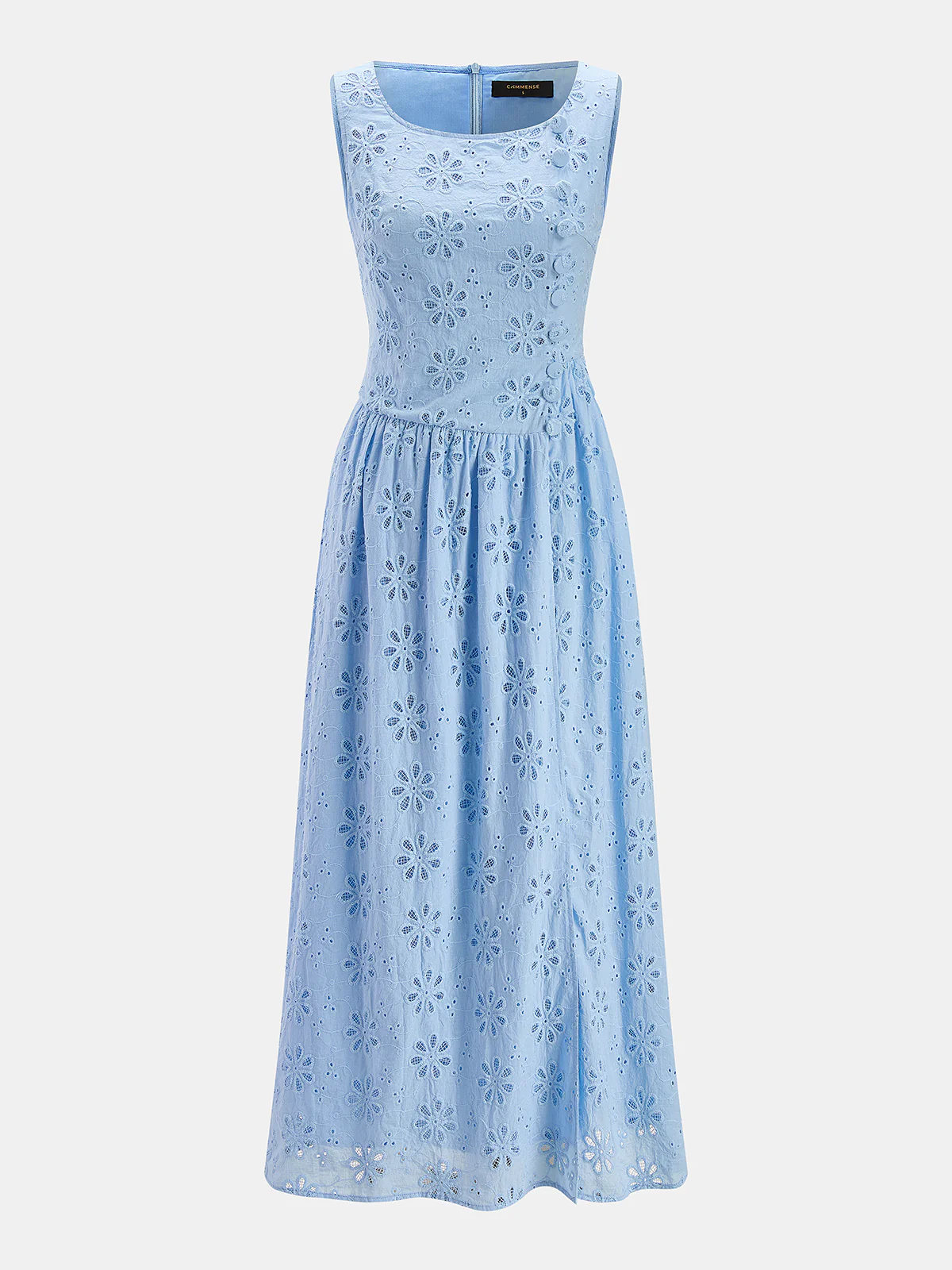 Eyelet Embroidery Sleeveless Midi Dress