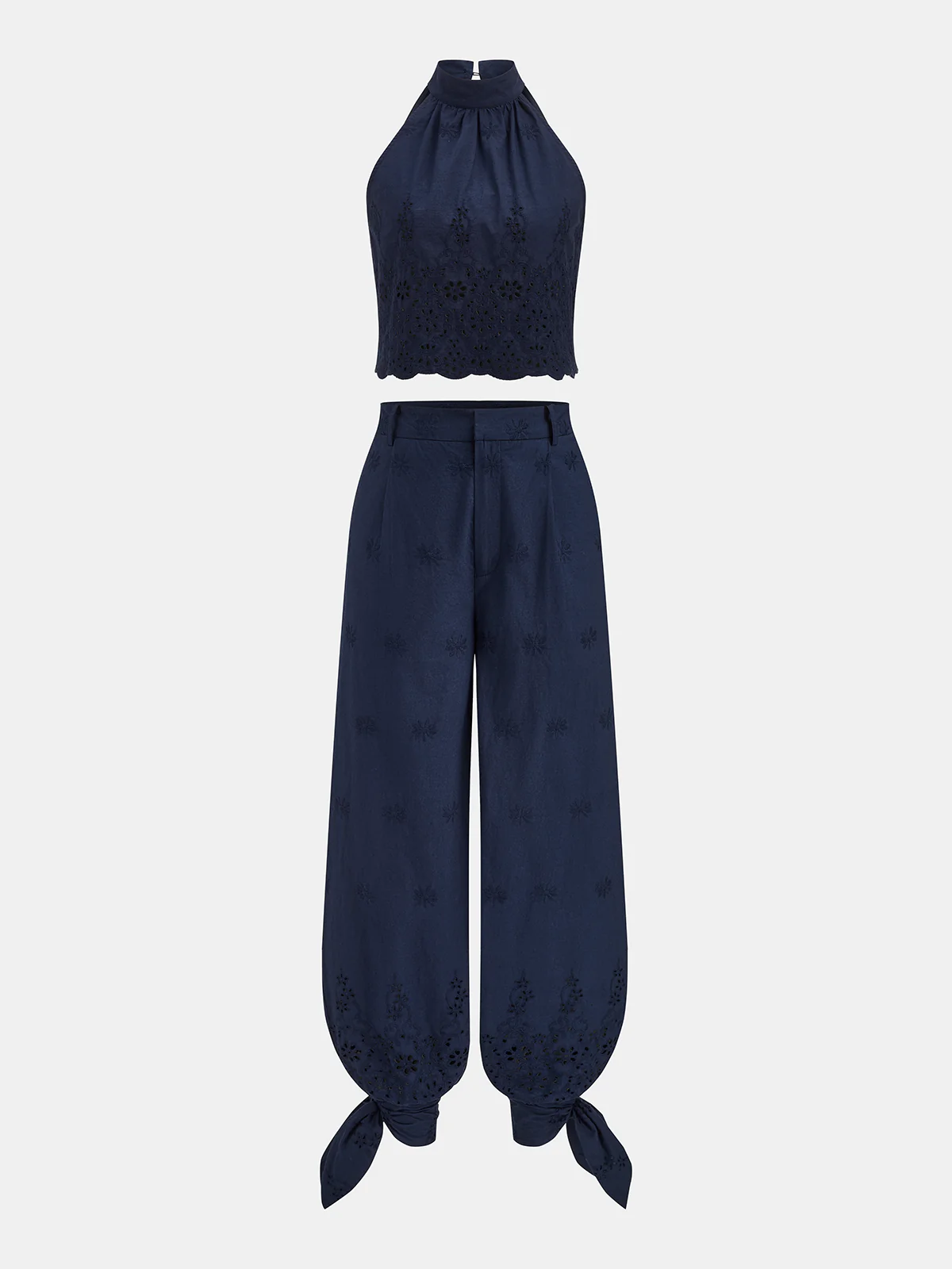 Eyelet Embroidery Top & Tie-Cuff Pants Set - Image 2