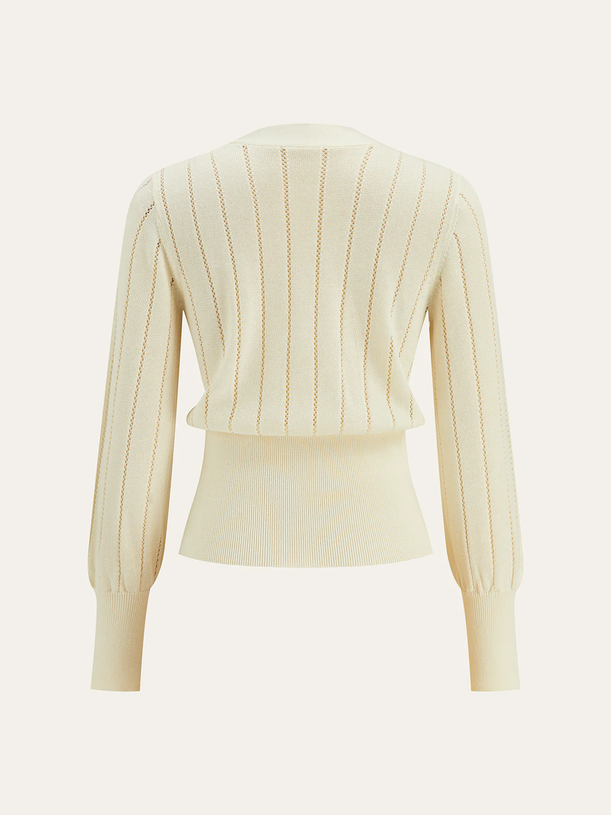 Eyelet-Striped Waist-Cinched Knit Cardigan - Image 2