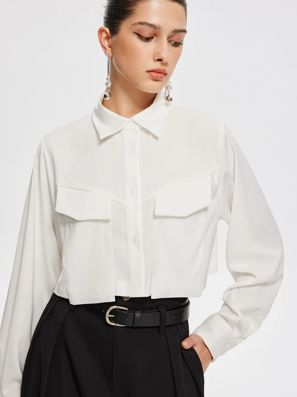 Fair And Square Collared Crop Shirt - Image 3