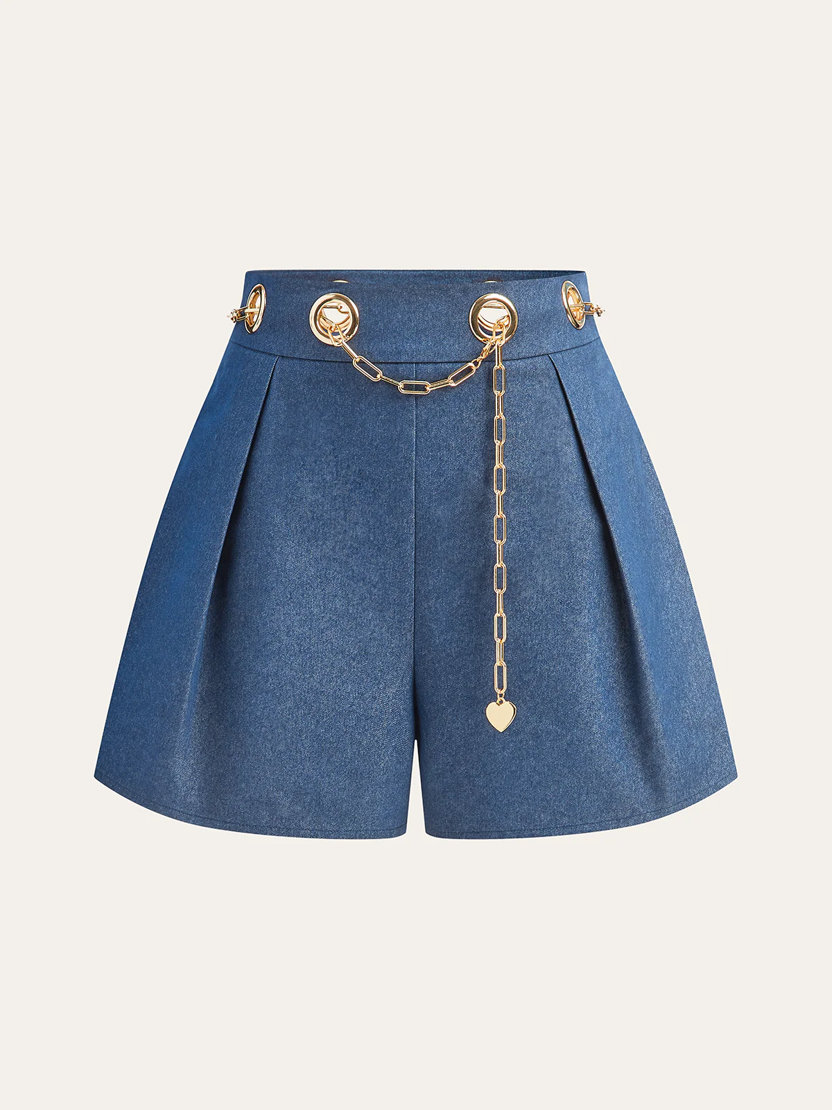 Faux Denim Shorts with Metal Chain Belt - Image 6